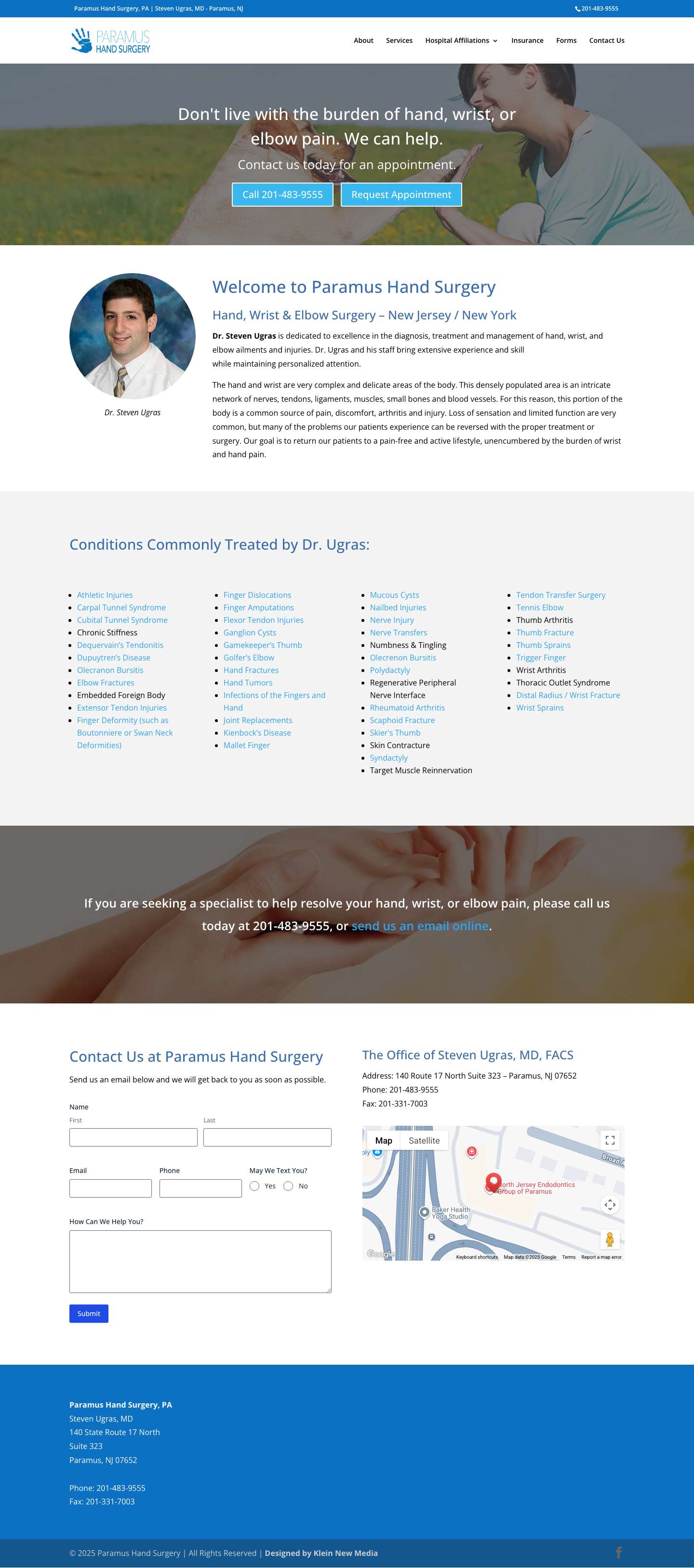Paramus Hand Surgery, PA | Dr. Steven Ugras - Paramus, New Jersey - Full Screenshot
