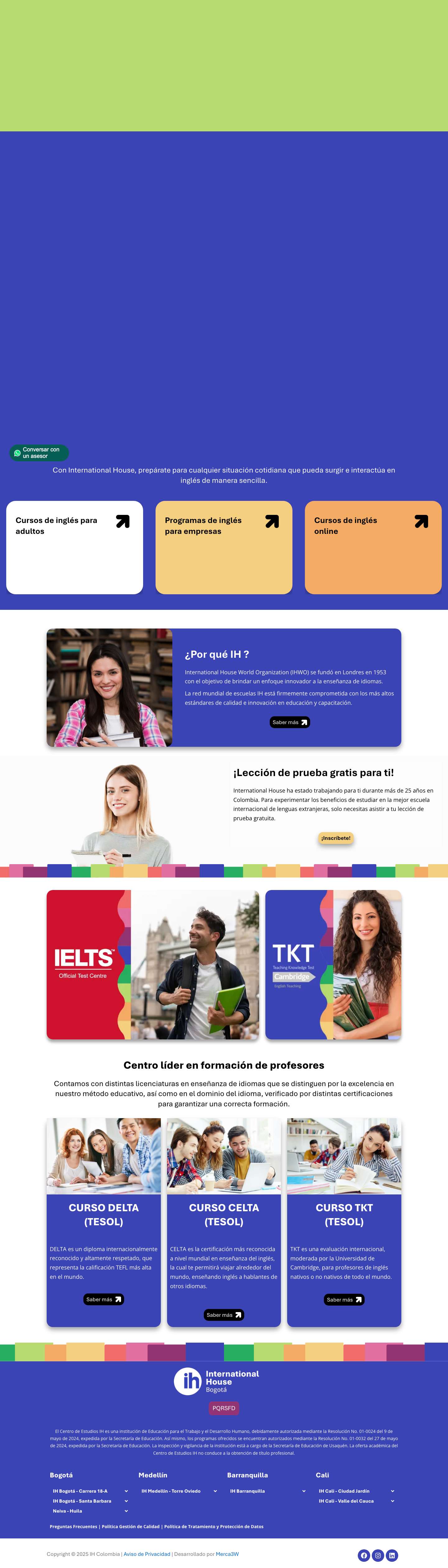 Cursos de inglés - Certificaciones internacionales - Teacher training - IH Colombia - Full Screenshot