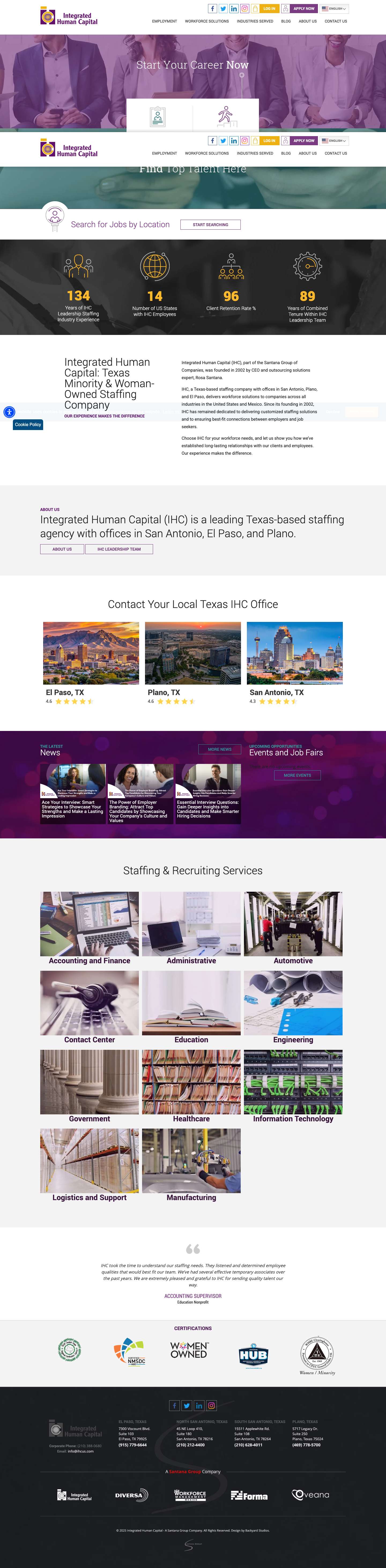Staffing Agency in Texas - Integrated Human Capital - Full Screenshot