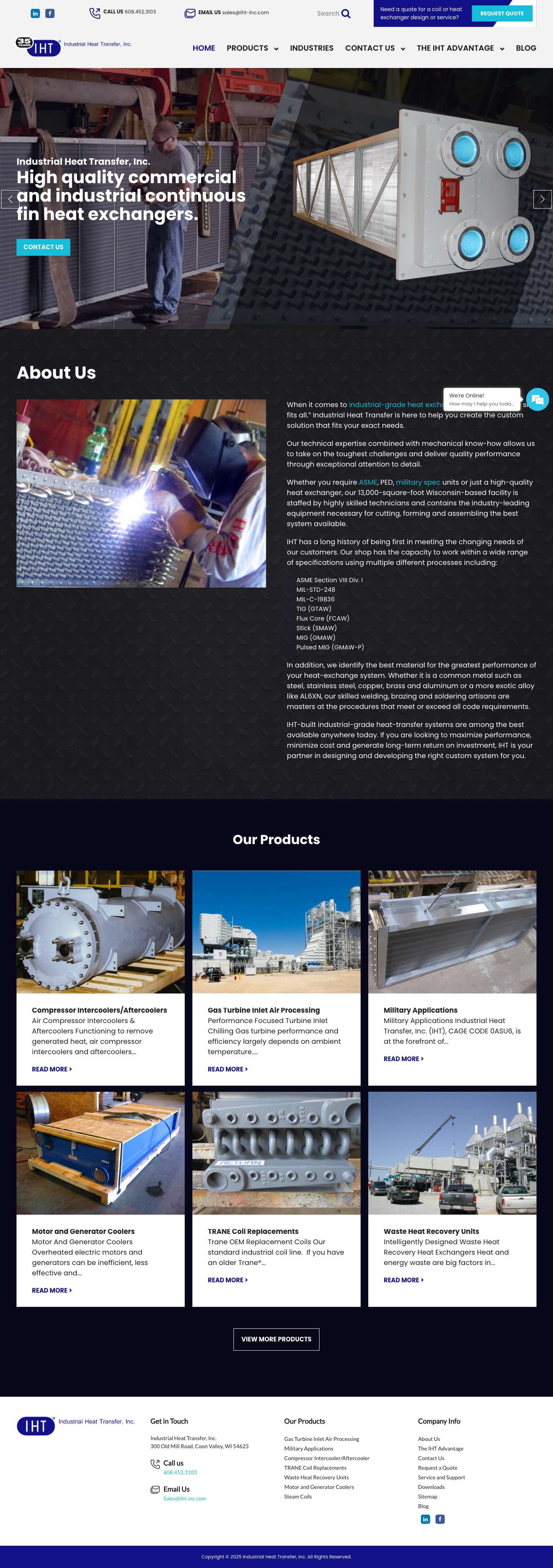 Custom Heat Exchanger Manufacturer | Heat Exchanger Applications | Industrial Heat Transfer, Inc. - Full Screenshot