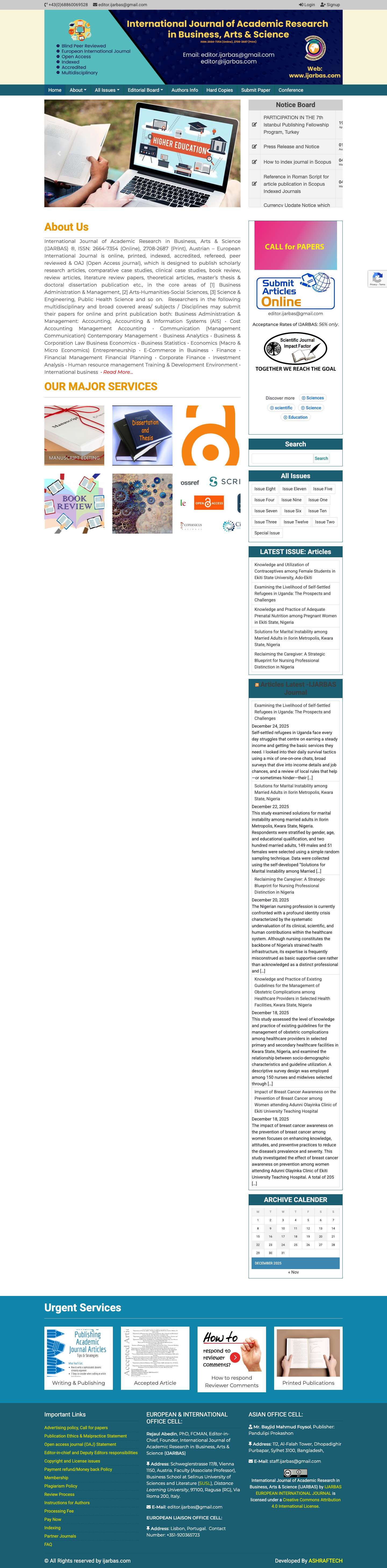 Home - International Journal of Academic Research in Business, Arts & Science | IJARBAS Publish Resarch Paper for free at IJARBAS.COM Journal - Full Screenshot