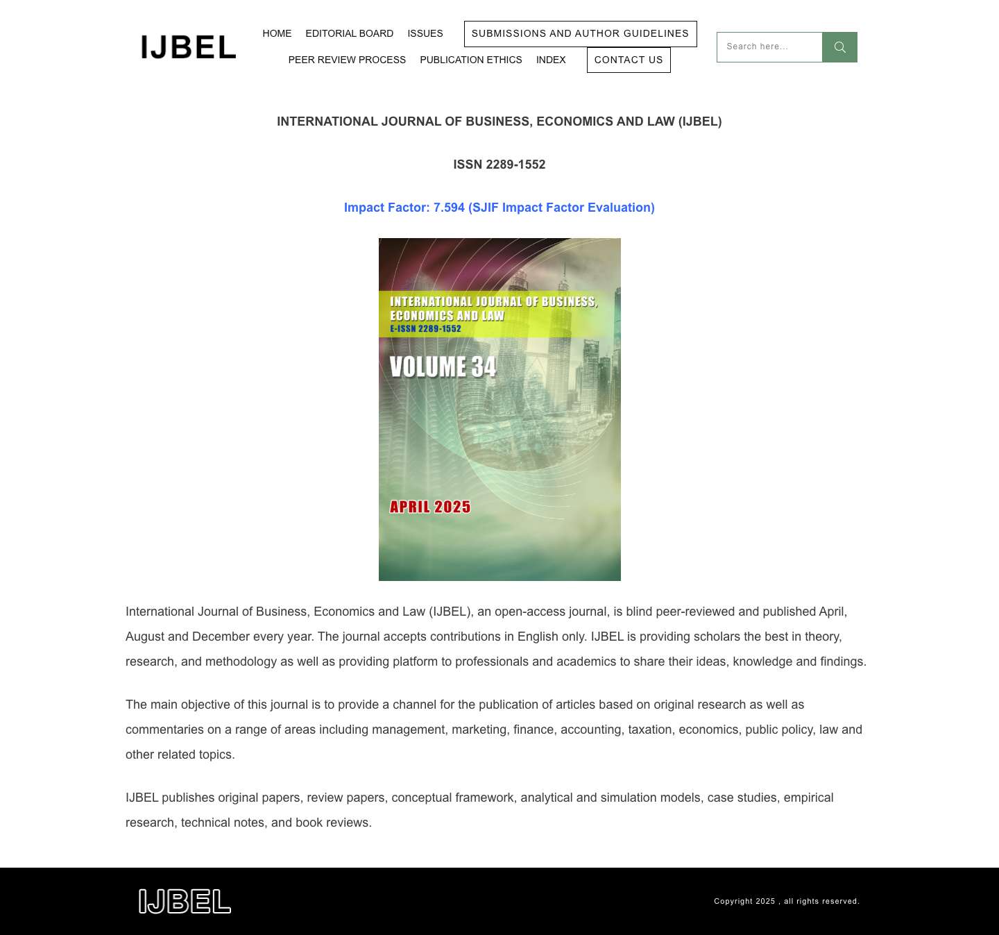 International Journal of Business, Economics and Law – IJBEL - Full Screenshot