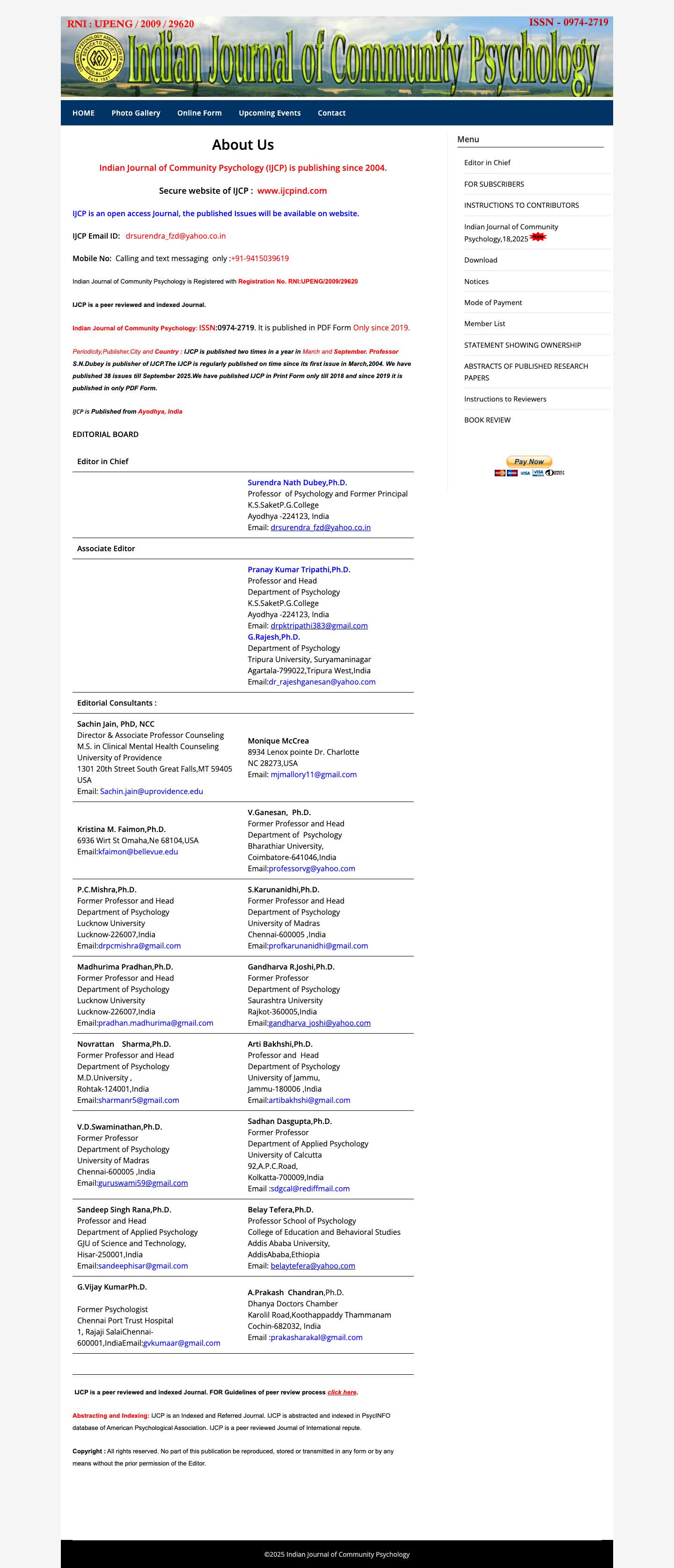 Indian Journal of Community Psychology – http://www.ijcpind.com/ - Full Screenshot