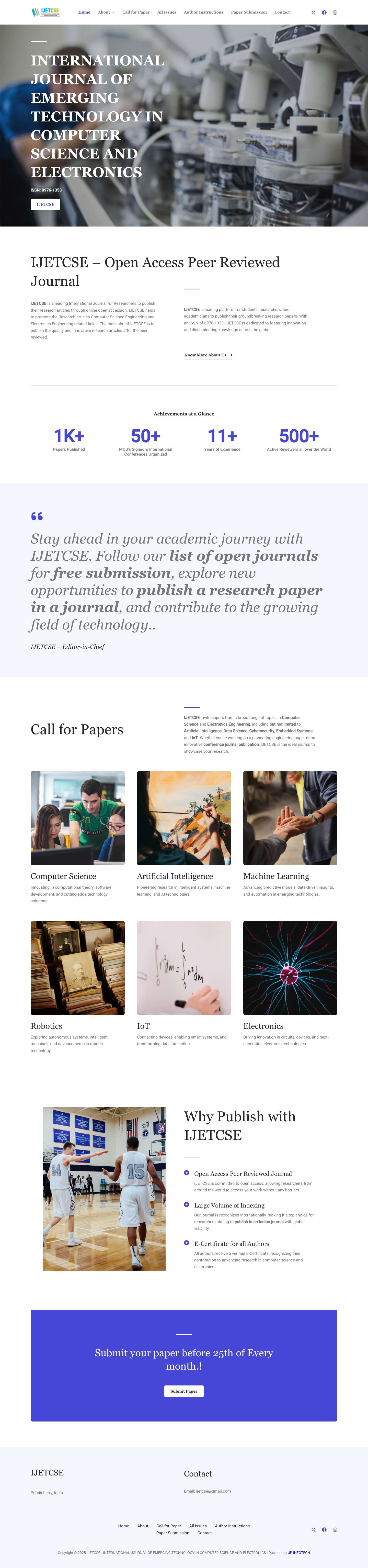 Home - IJETCSE - INTERNATIONAL JOURNAL OF EMERGING TECHNOLOGY IN COMPUTER SCIENCE AND ELECTRONICS - Full Screenshot