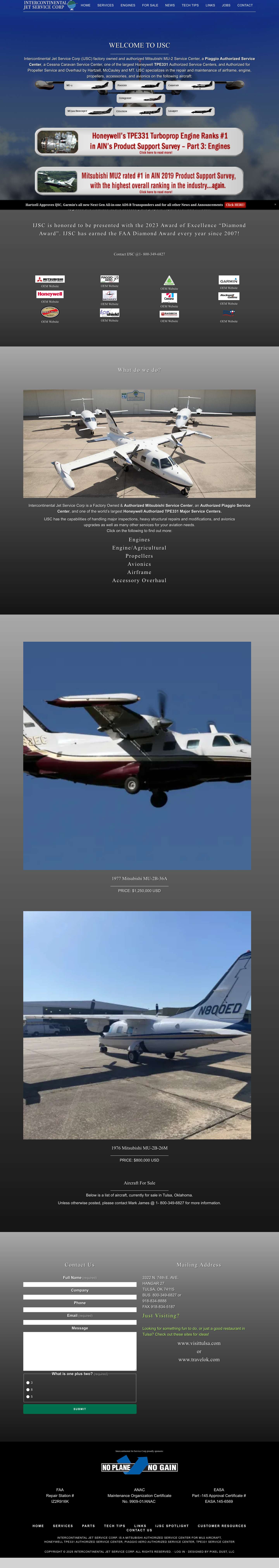 Mitsubishi Authorized Service Center for MU2 Aircraft and Honeywell Authorized Service Center – Authorized Mitsubishi Service Center - Full Screenshot