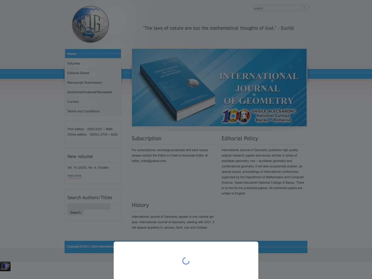 International Journal of Geometry - Full Screenshot