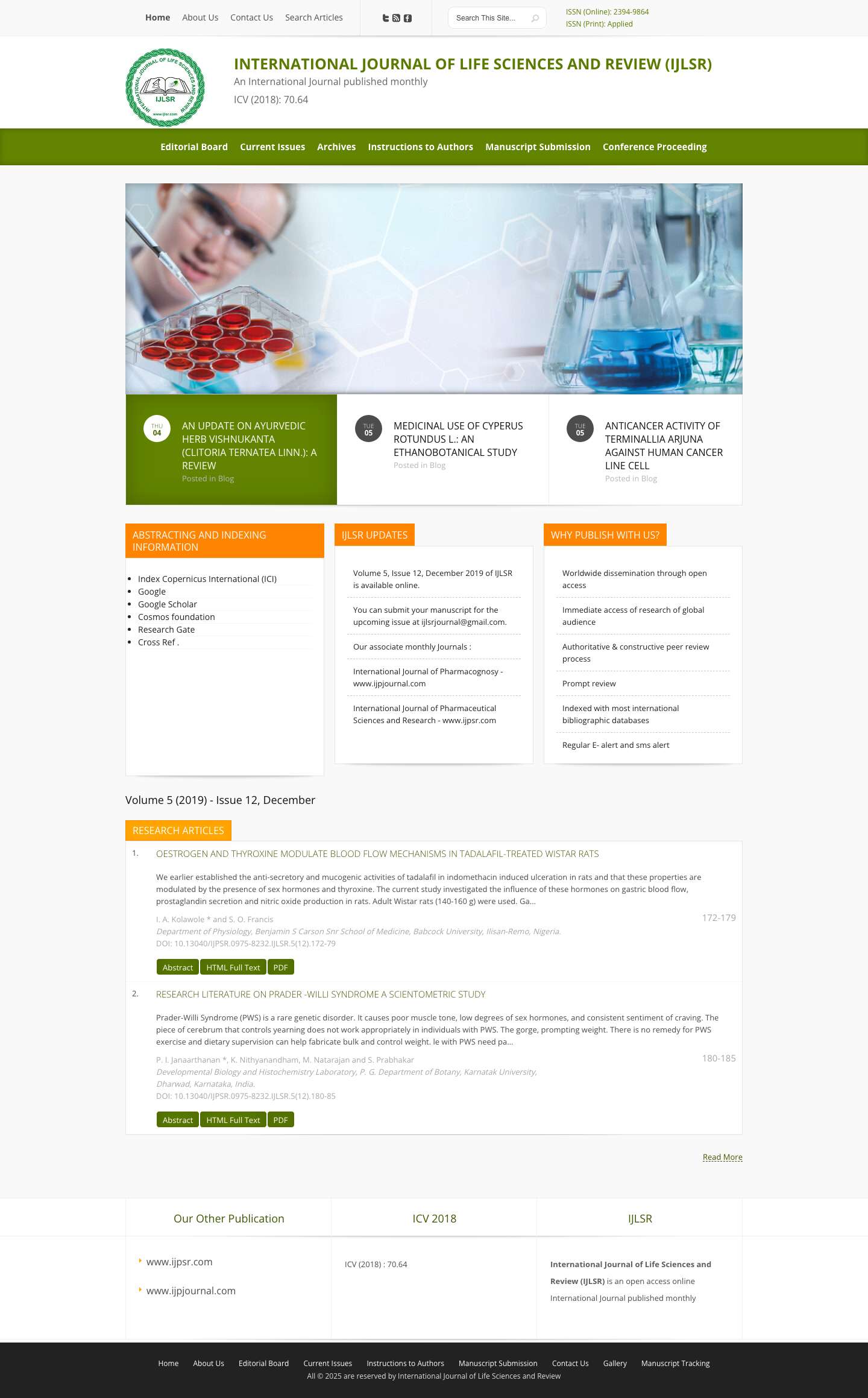 INTERNATIONAL JOURNAL OF LIFE SCIENCES AND REVIEW - IJLSR - Full Screenshot