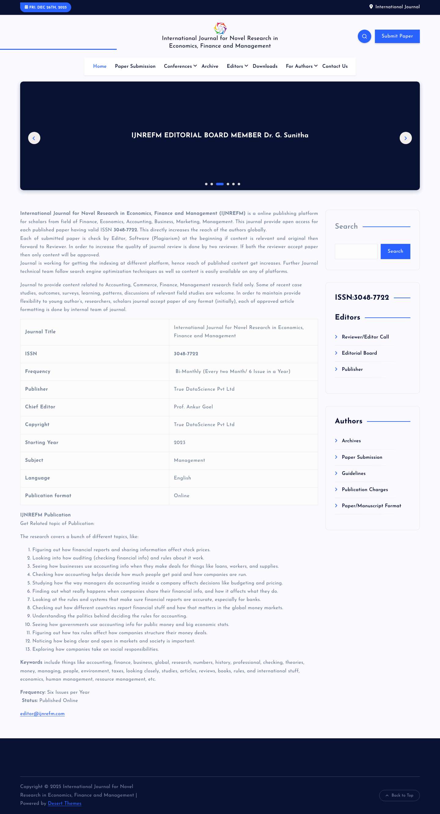 International Journal for Novel Research in Economics, Finance and Management - Full Screenshot