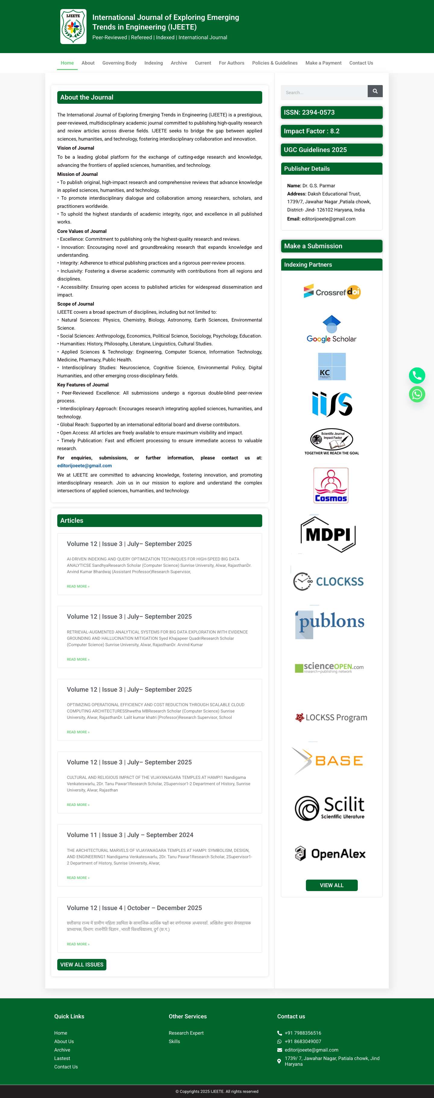 INTERNATIONAL JOURNAL OF EXPLORING EMERGING TRENDS IN ENGINEERING – Journals - Full Screenshot