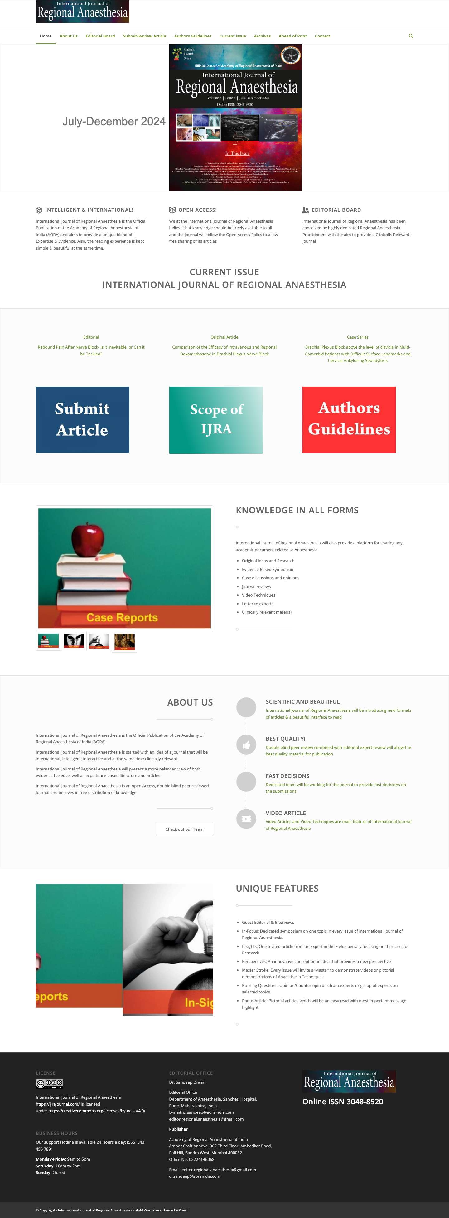 International Journal of Regional Anaesthesia – Offical Journal of Academy of Regional Anaesthesia - Full Screenshot