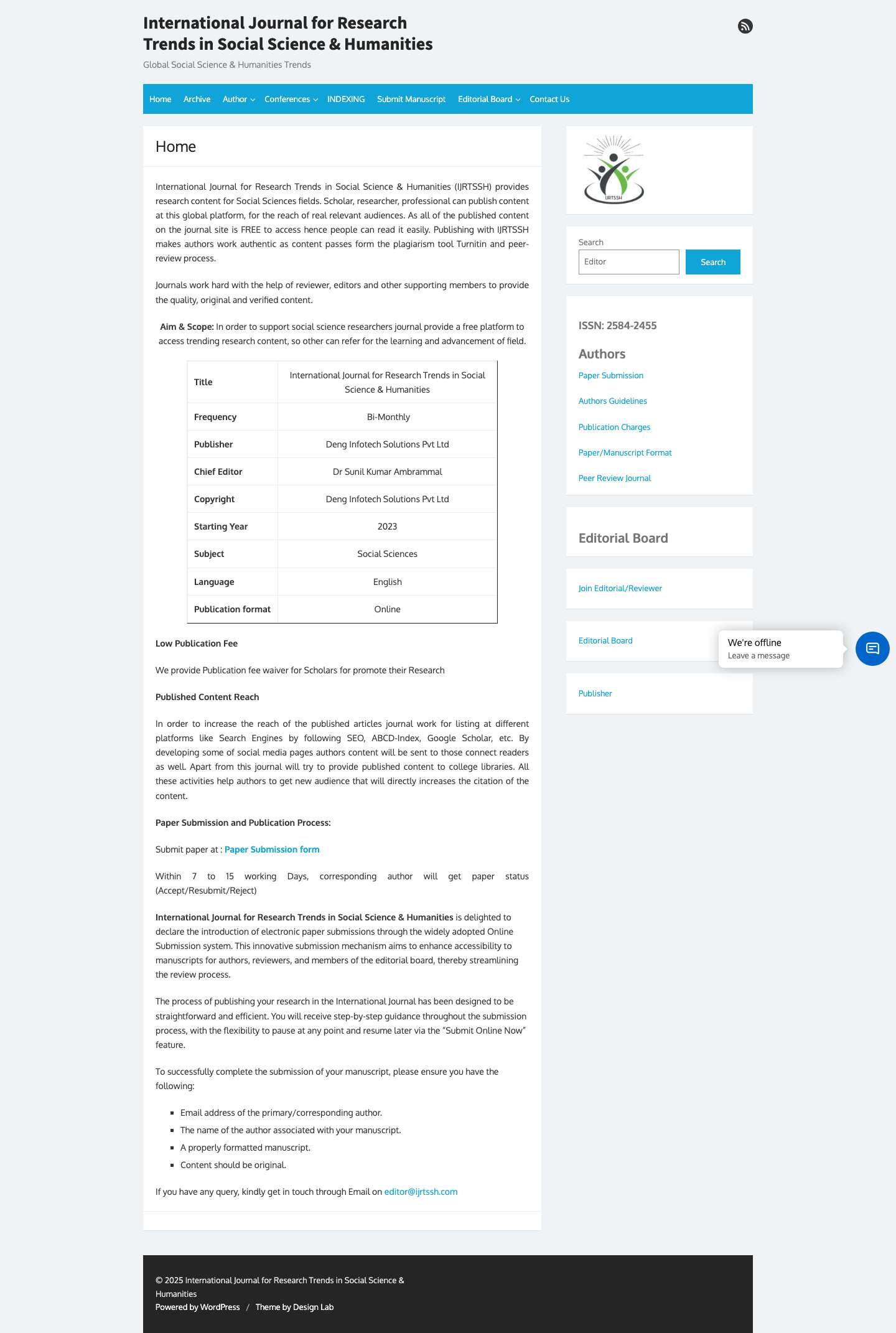 Home - International Journal for Research Trends in Social Science & HumanitiesIJRTSSH - Full Screenshot