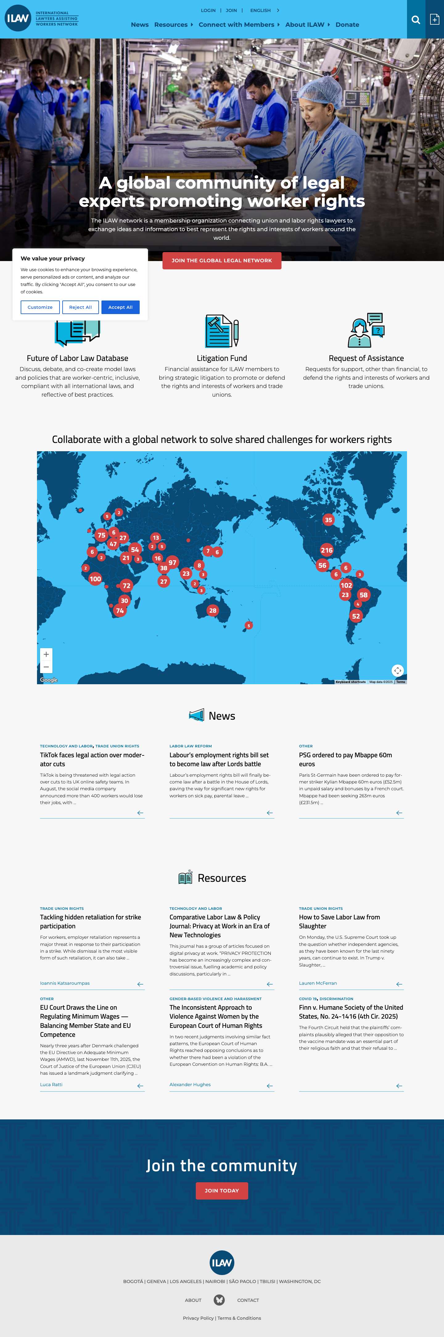 ILAW Network - The ILAW Network brings together legal practitioners [and scholars] in an exchange of ideas and information in order to best represent the rights and interests of workers and their organizations - Full Screenshot