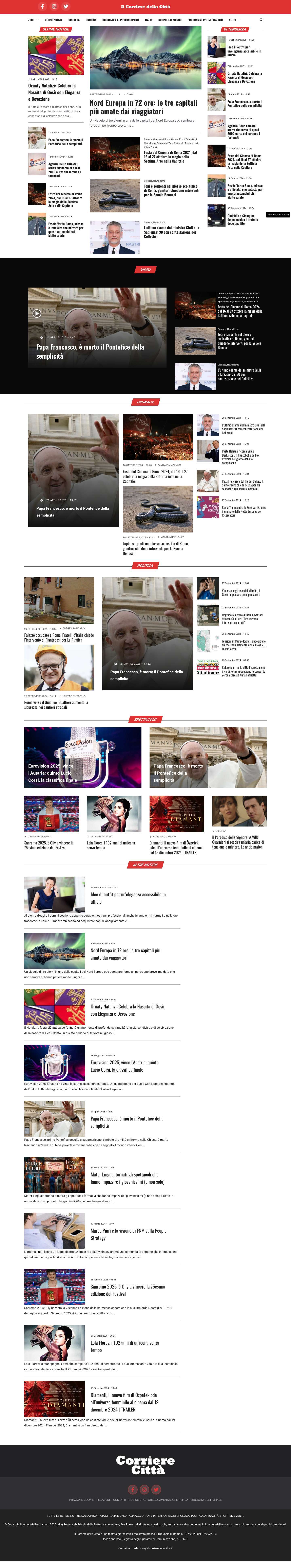 Notizie ultim'ora dall'Italia e da Roma | Il Corriere della Città - Full Screenshot