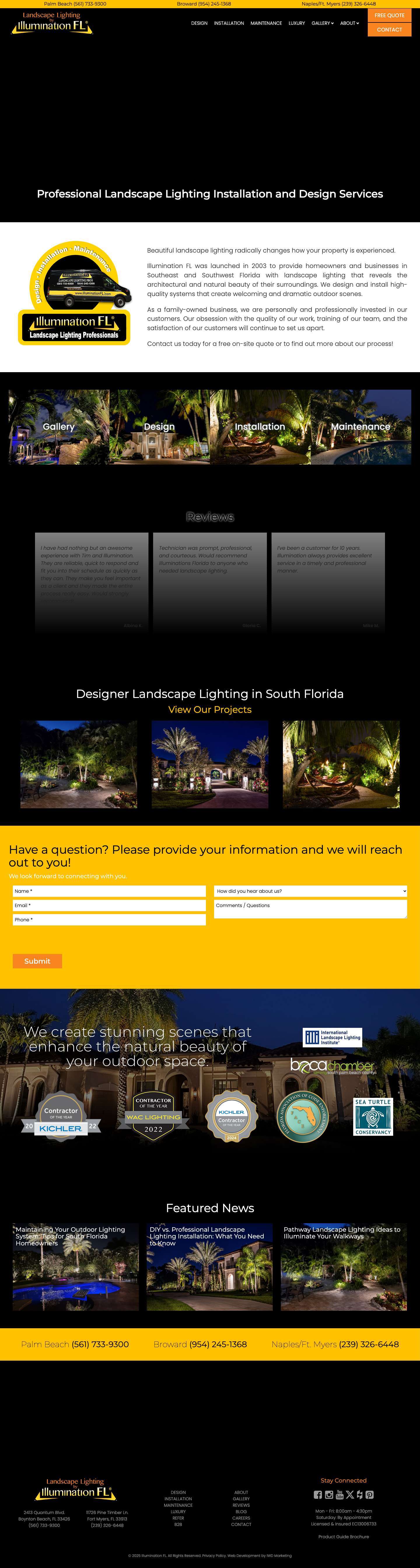 Garden Lighting Solutions, Landscape Lighting Designs | Boca Raton, FL 561-733-9300 - Full Screenshot