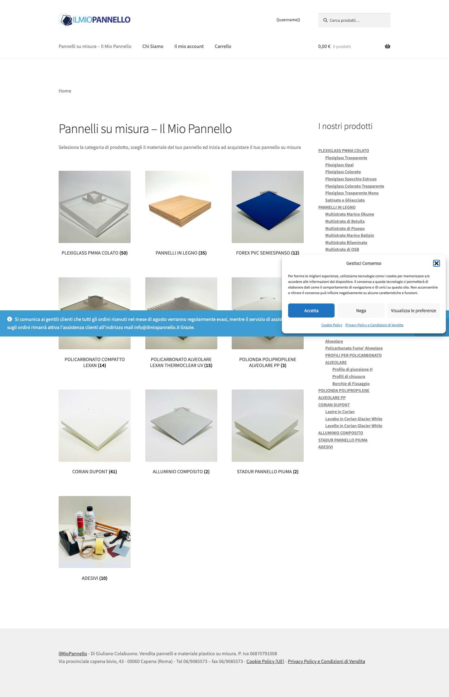 Vendita pannelli su misura Il Mio Pannello - Full Screenshot