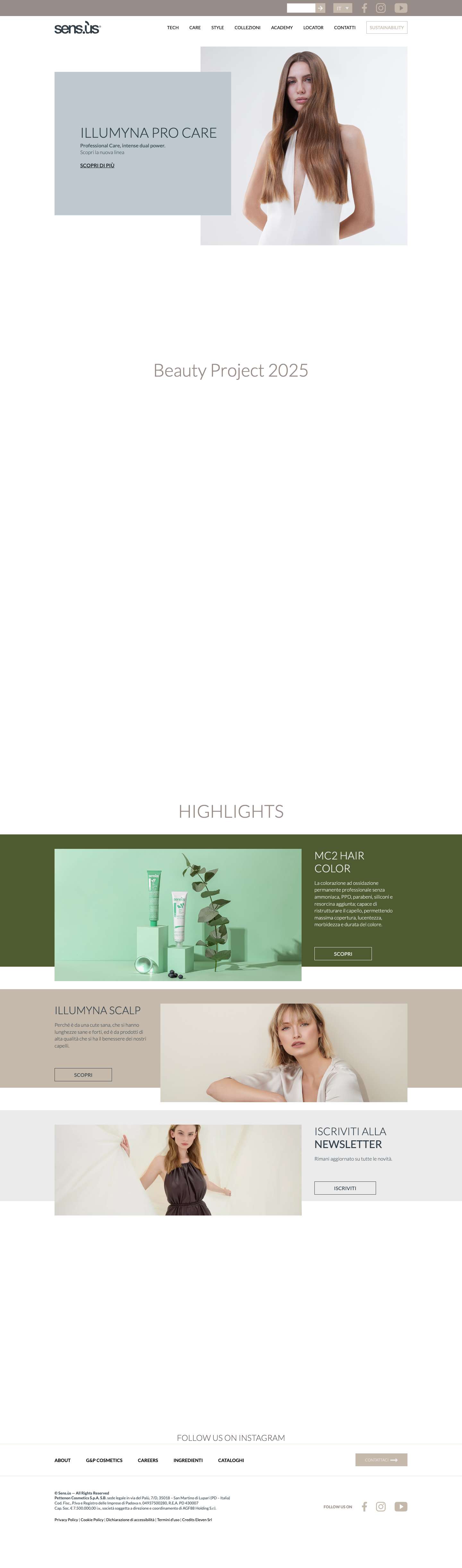 Prodotti professionali per capelli Made in Italy - Sensus - Full Screenshot