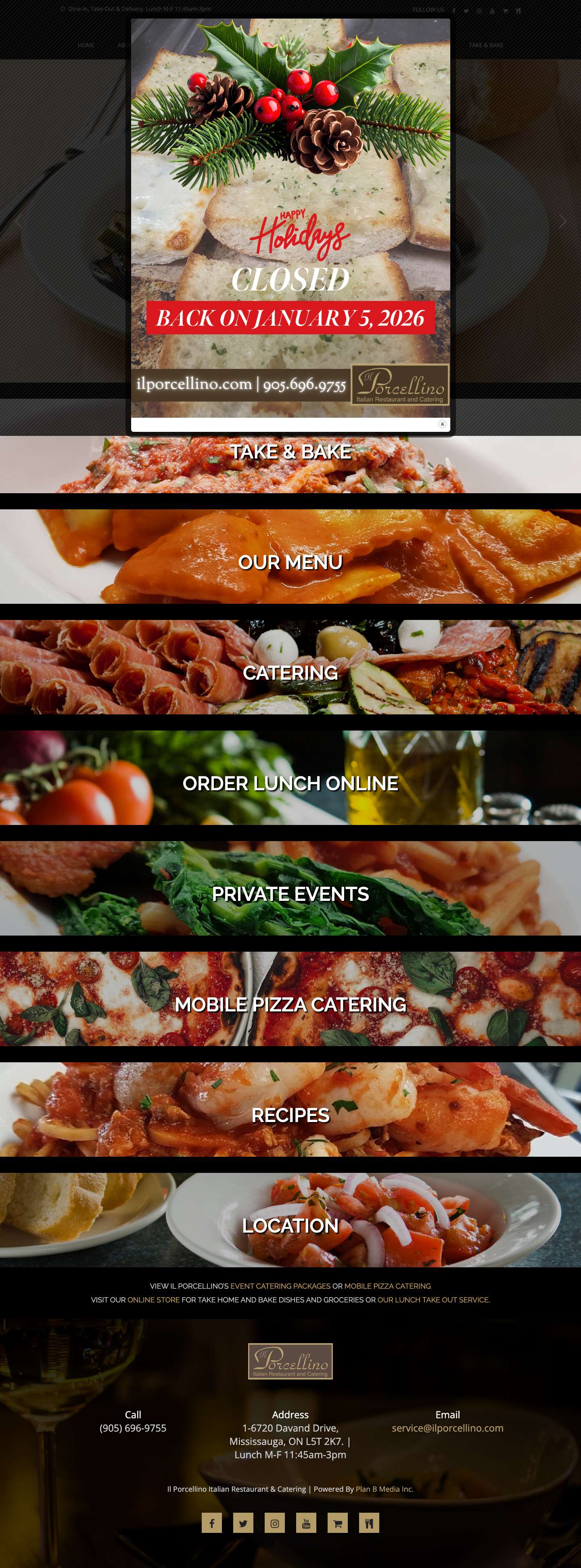 Home | Il Porcellino Italian Restaurant & Catering Mississauga - Full Screenshot