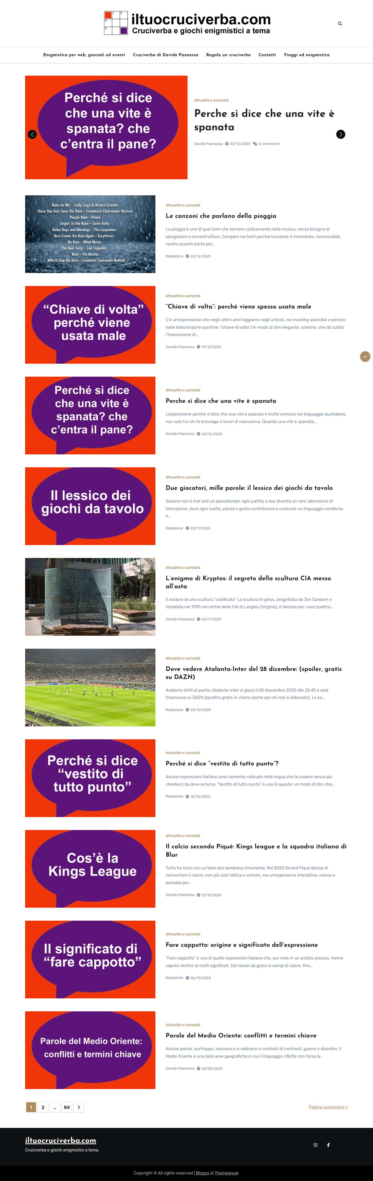 iltuocruciverba.com - Cruciverba e giochi enigmistici a tema - Full Screenshot