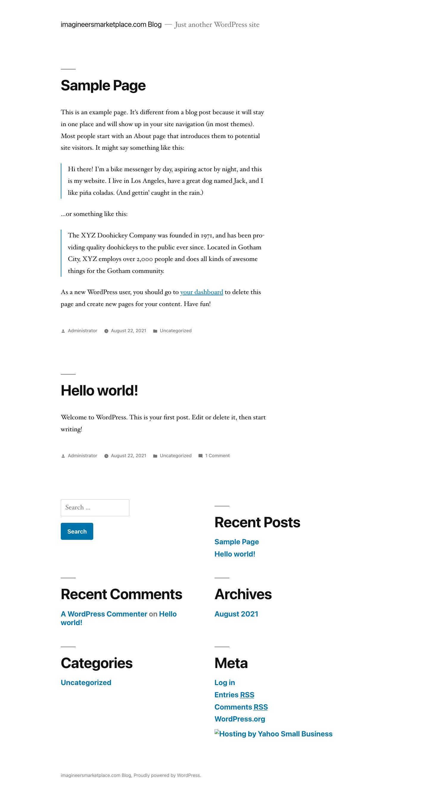 imagineersmarketplace.com Blog – Just another WordPress site - Full Screenshot