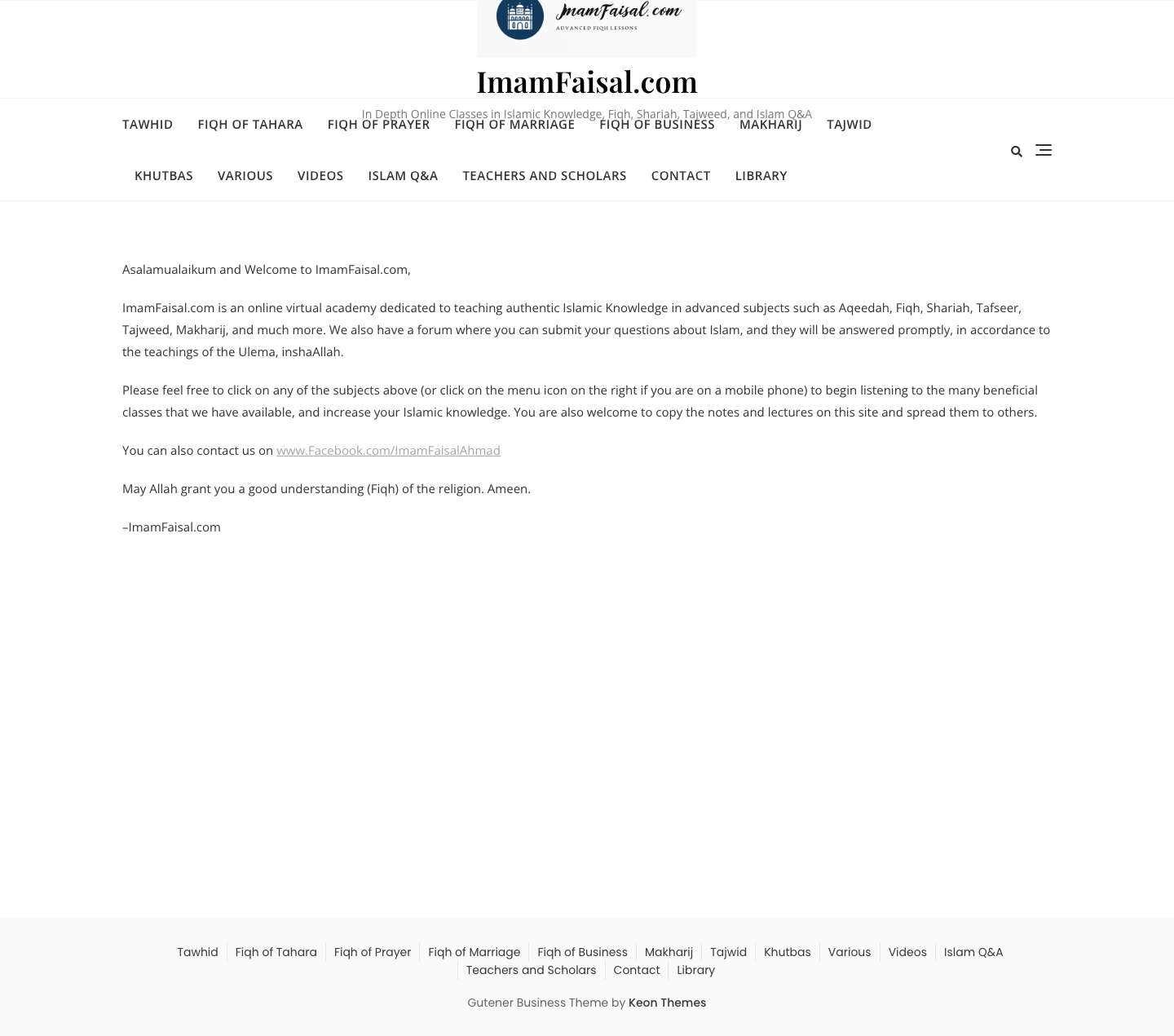 ImamFaisal.com – In Depth Online Classes in Islamic Knowledge, Fiqh, Shariah, Tajweed, and Islam Q&A - Full Screenshot