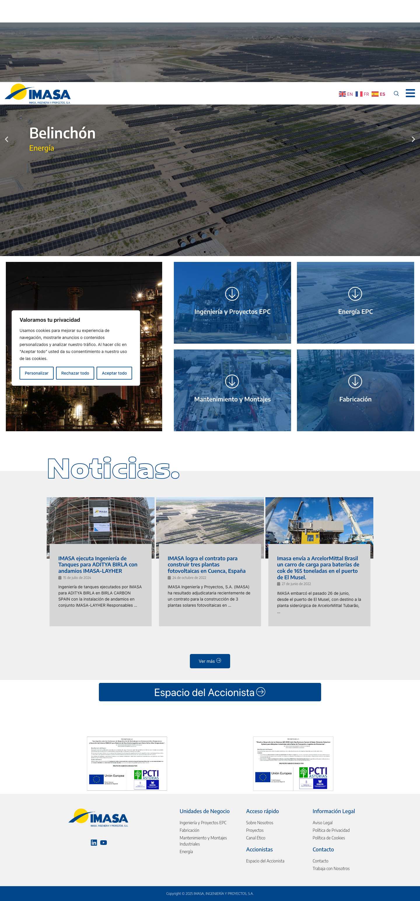 Inicio - IMASA, Ingeniería y Proyectos, S.A. - Full Screenshot