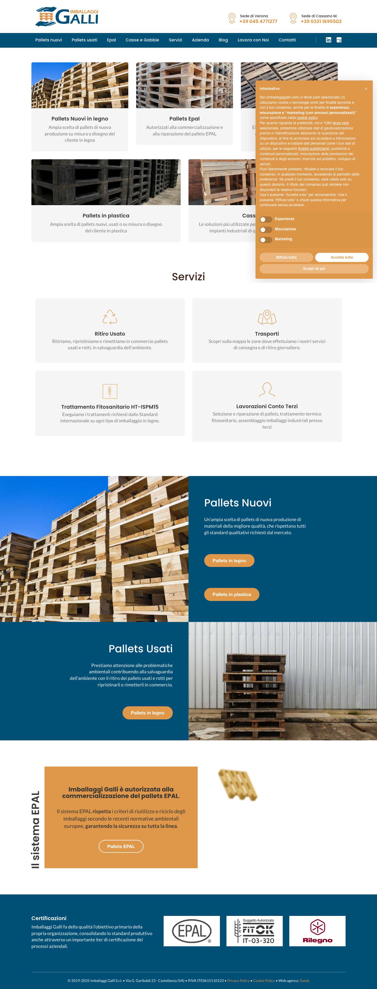 Imballaggi Galli - Vendita Pallets e Ritiro Bancali Usati Verona e Milano - Full Screenshot