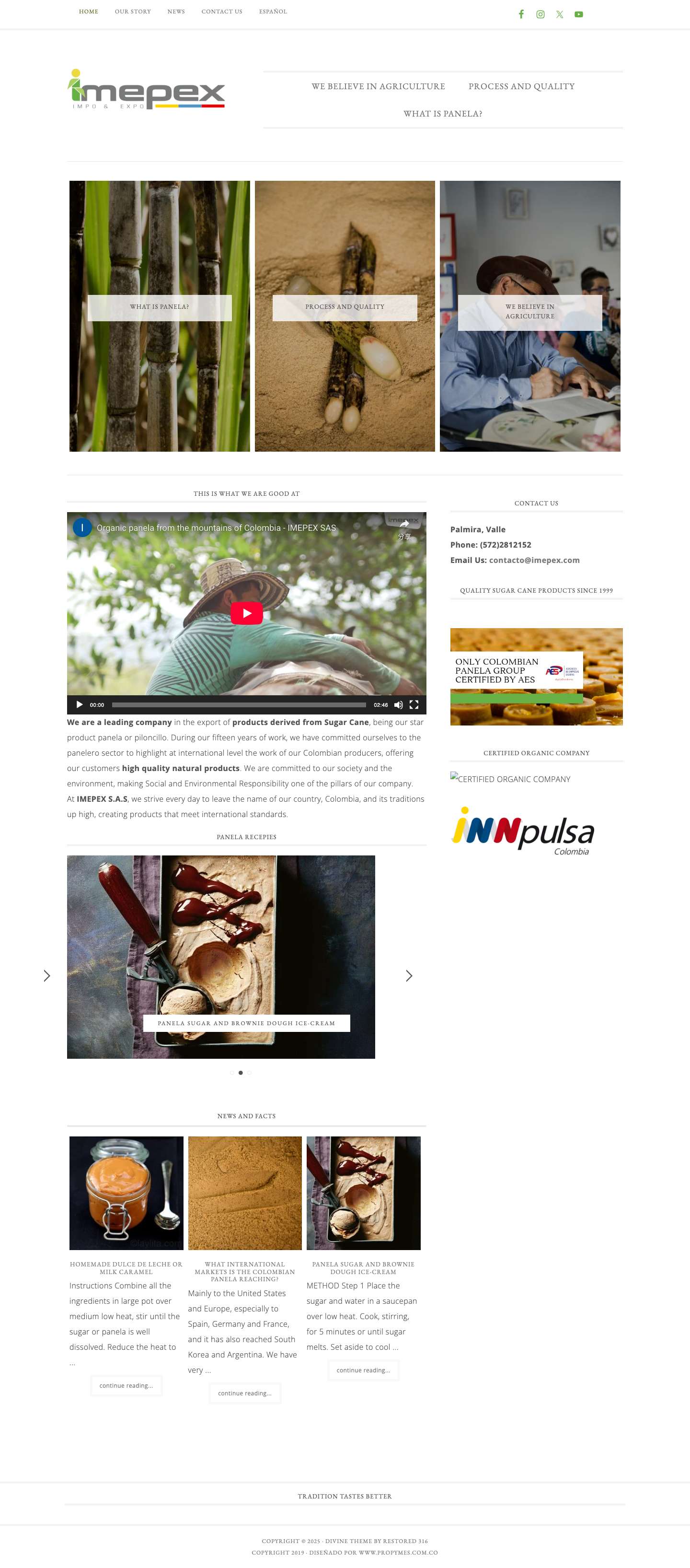 Imepex S.A.S. - Sugar cane experts. Panela expertsFacebookInstagramTwitterYouTube - Full Screenshot