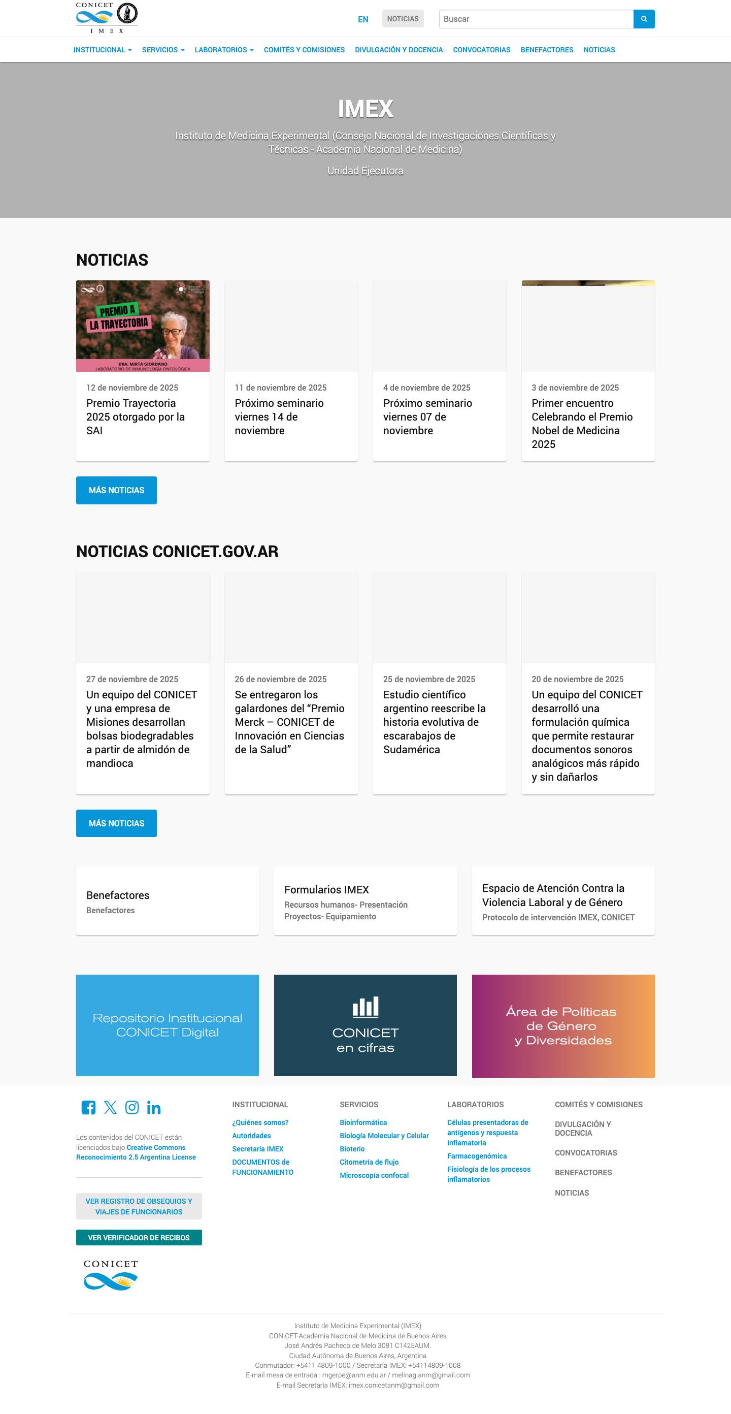 IMEX | Instituto de Medicina Experimental (Consejo Nacional de In - Full Screenshot