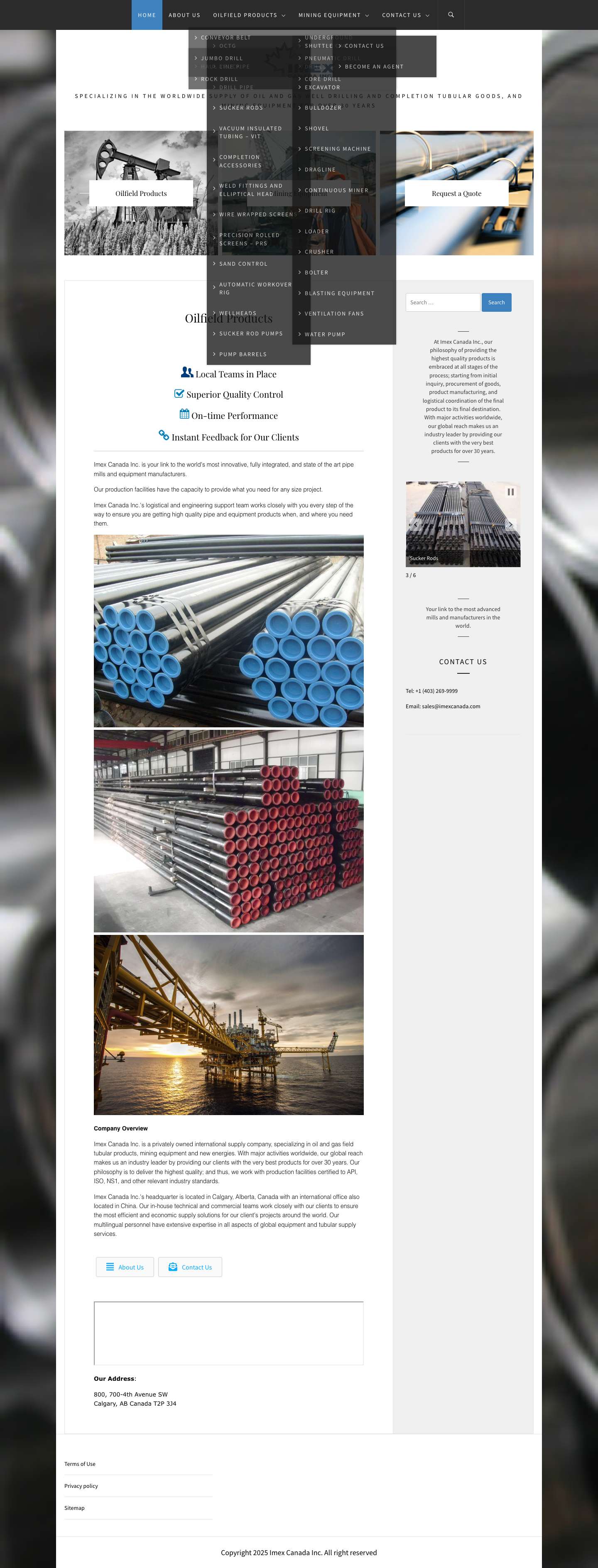 Oilfield Products, Mining Equipment & Solar Modules | Imex Canada Inc. - Full Screenshot