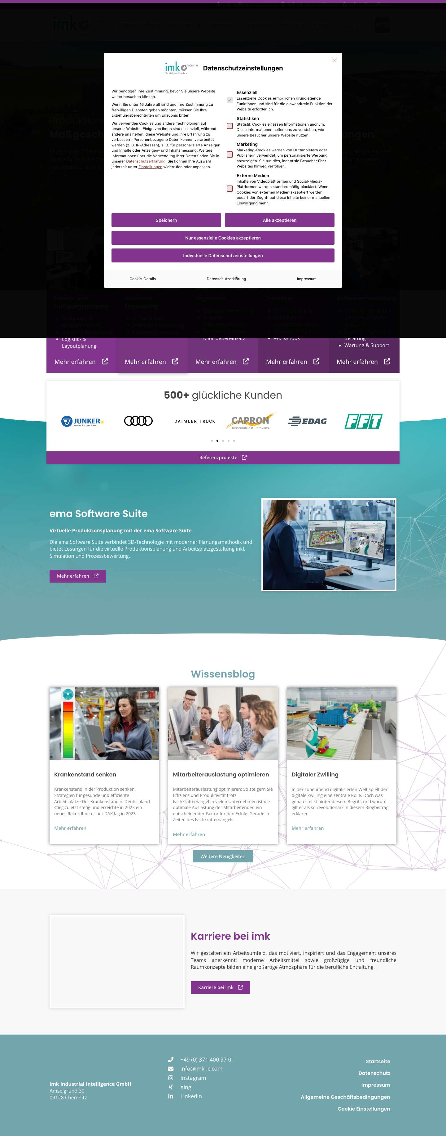 Produktionsplanung, Ergonomie & Digitale Fabrik - imk Industrial intelligence - Full Screenshot