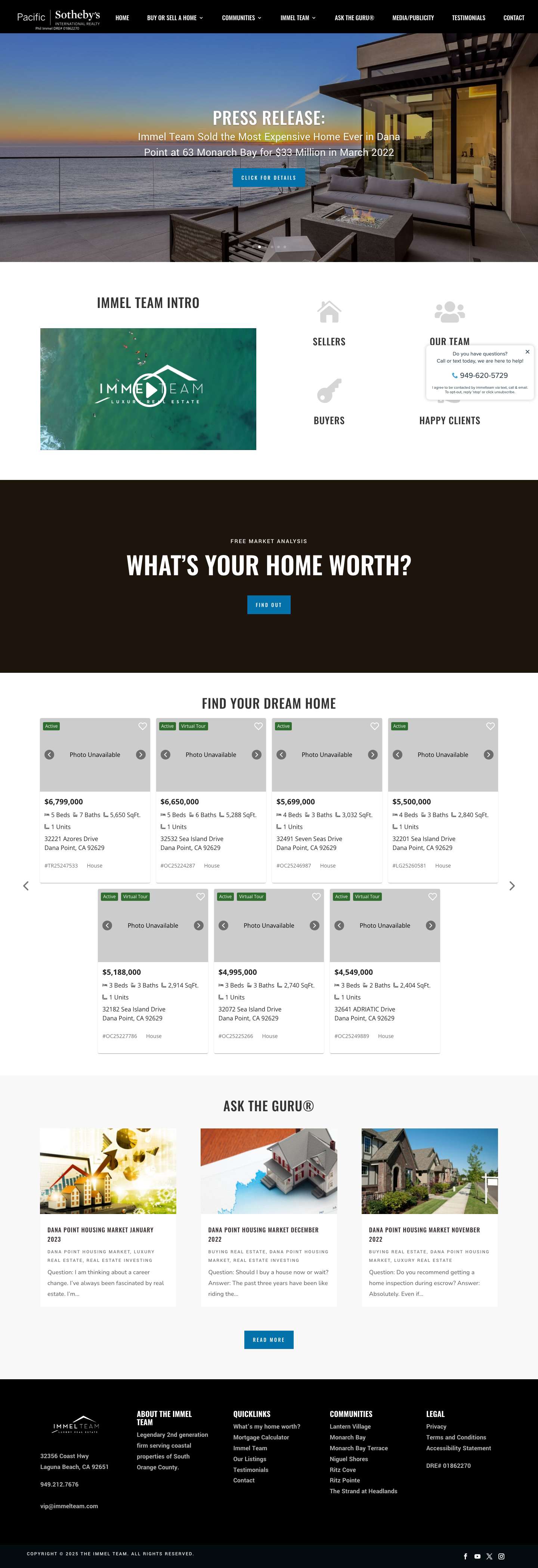 Dana Point Real Estate - Pacific Sotheby's International Realty | Immel Team - Full Screenshot
