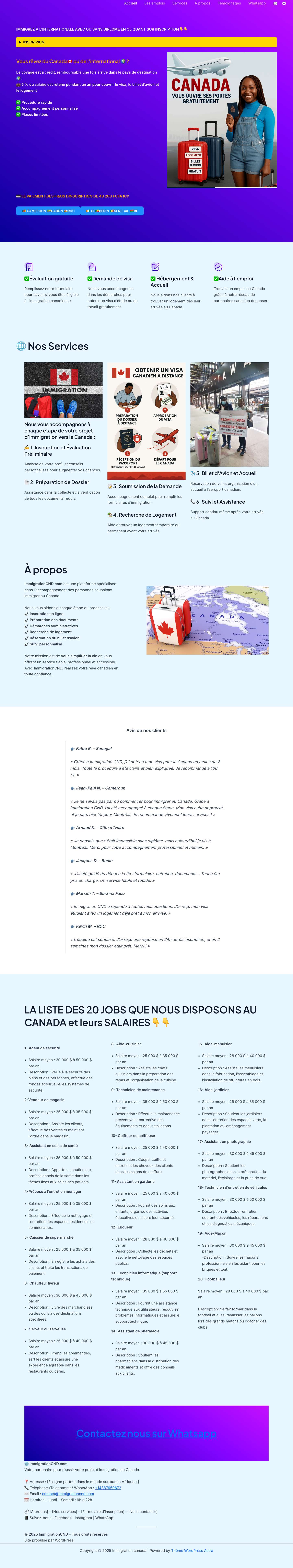 Accueil - Immigration canada - Full Screenshot