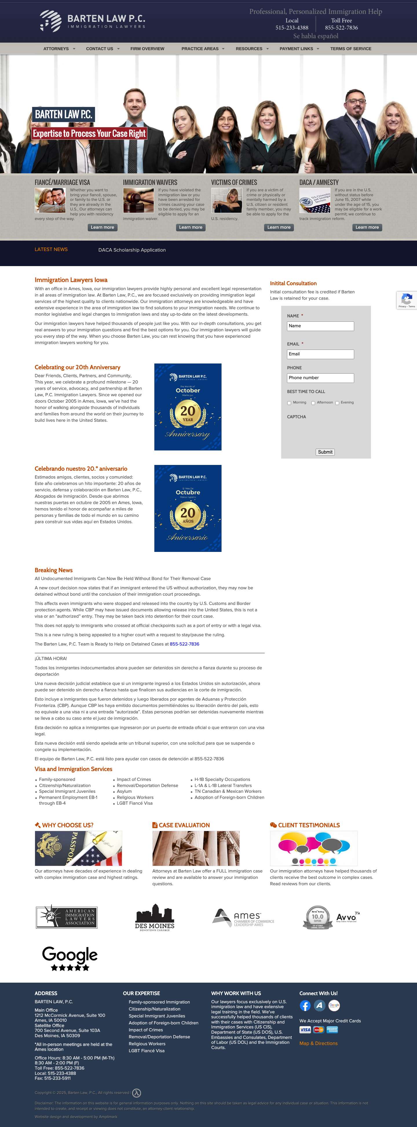 Barten Law, P.C | Iowa Immigration Lawyers - Full Screenshot