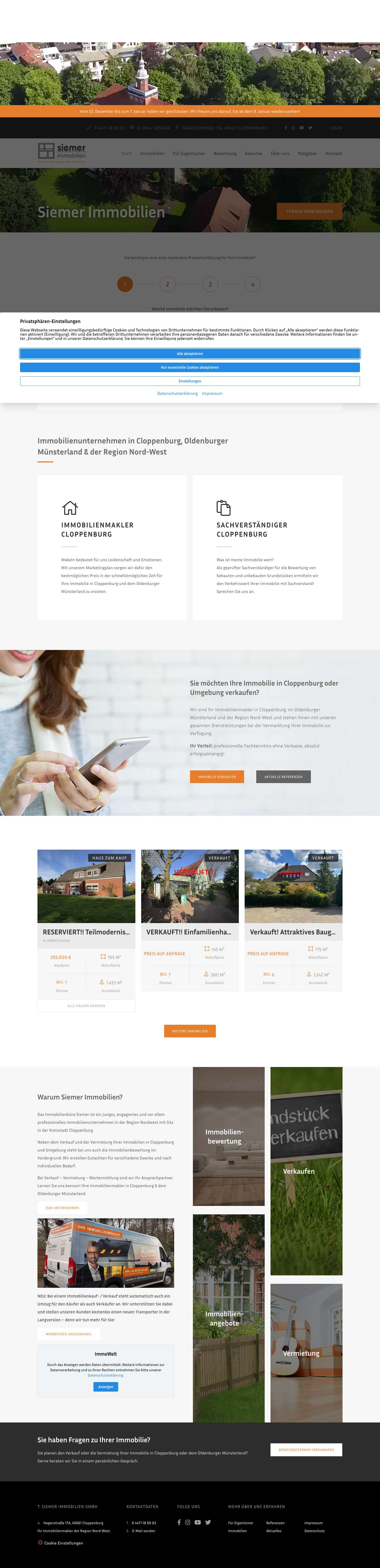 Ihr Immobilienmakler im Landkreis Cloppenburg – Siemer Immobilien - Full Screenshot