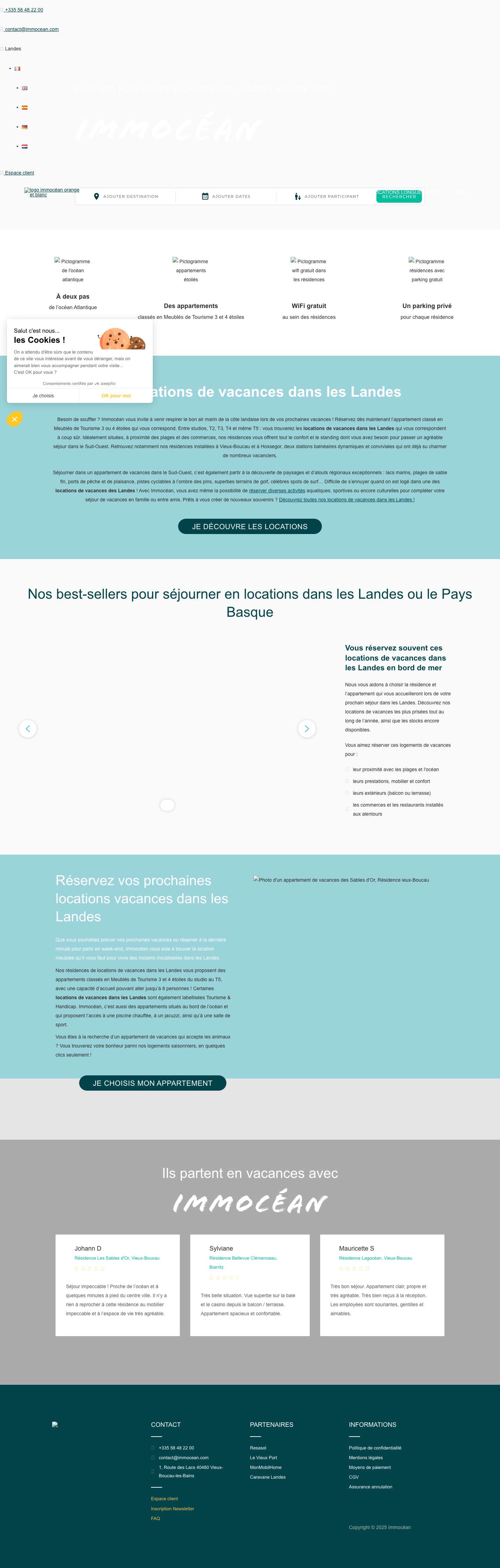 Vos locations de vacances dans les Landes avec Immocéan - Full Screenshot