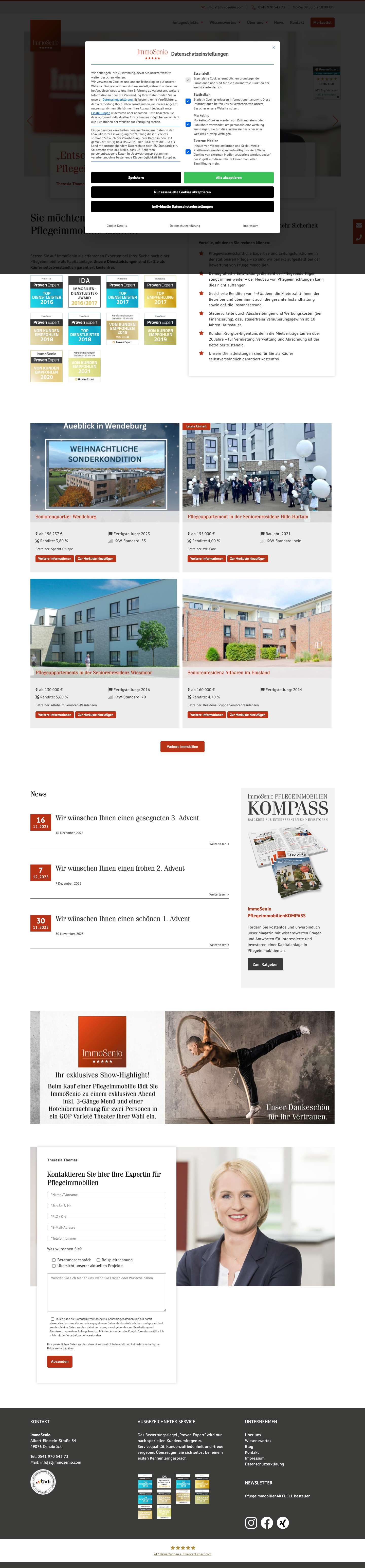 Pflegeimmobilien kaufen mit ImmoSenio | Immosenio - Full Screenshot