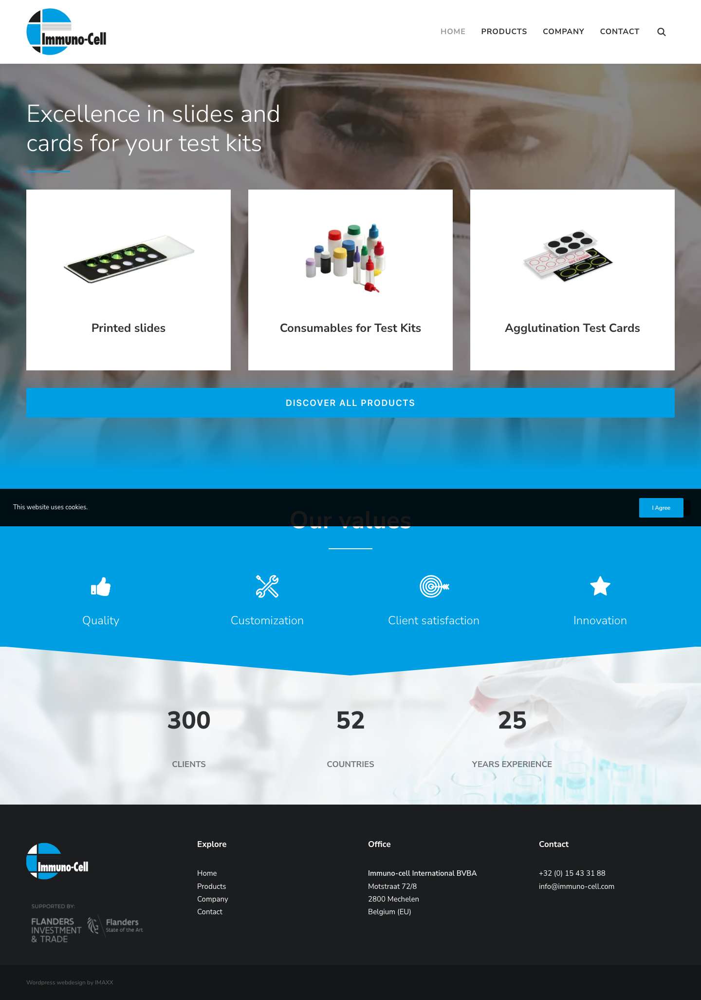 immuno-cell.com – Excellence in slides and cards for your test kits. - Full Screenshot
