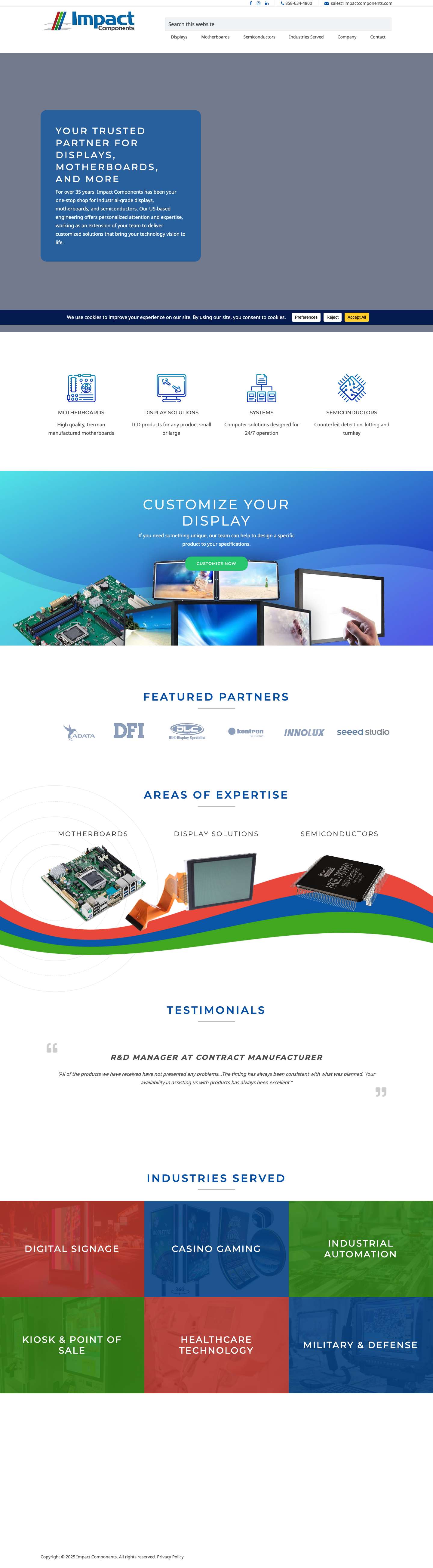 Custom Industrial Displays, Motherboards, and Semiconductors - Full Screenshot