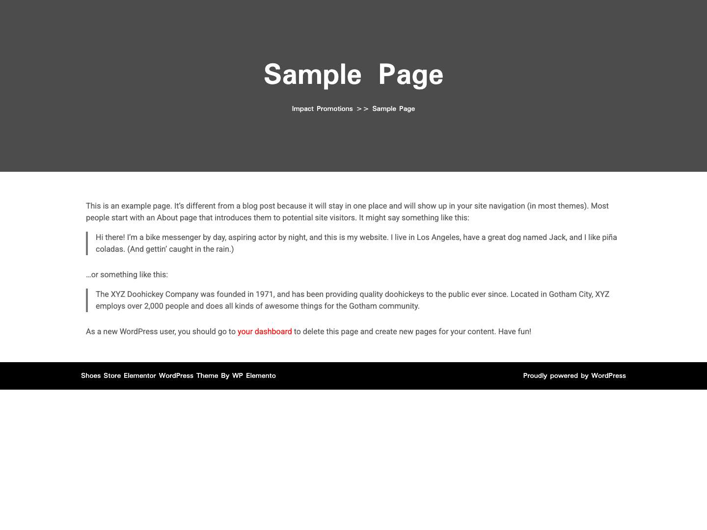 Sample Page - Impact Promotions - Full Screenshot