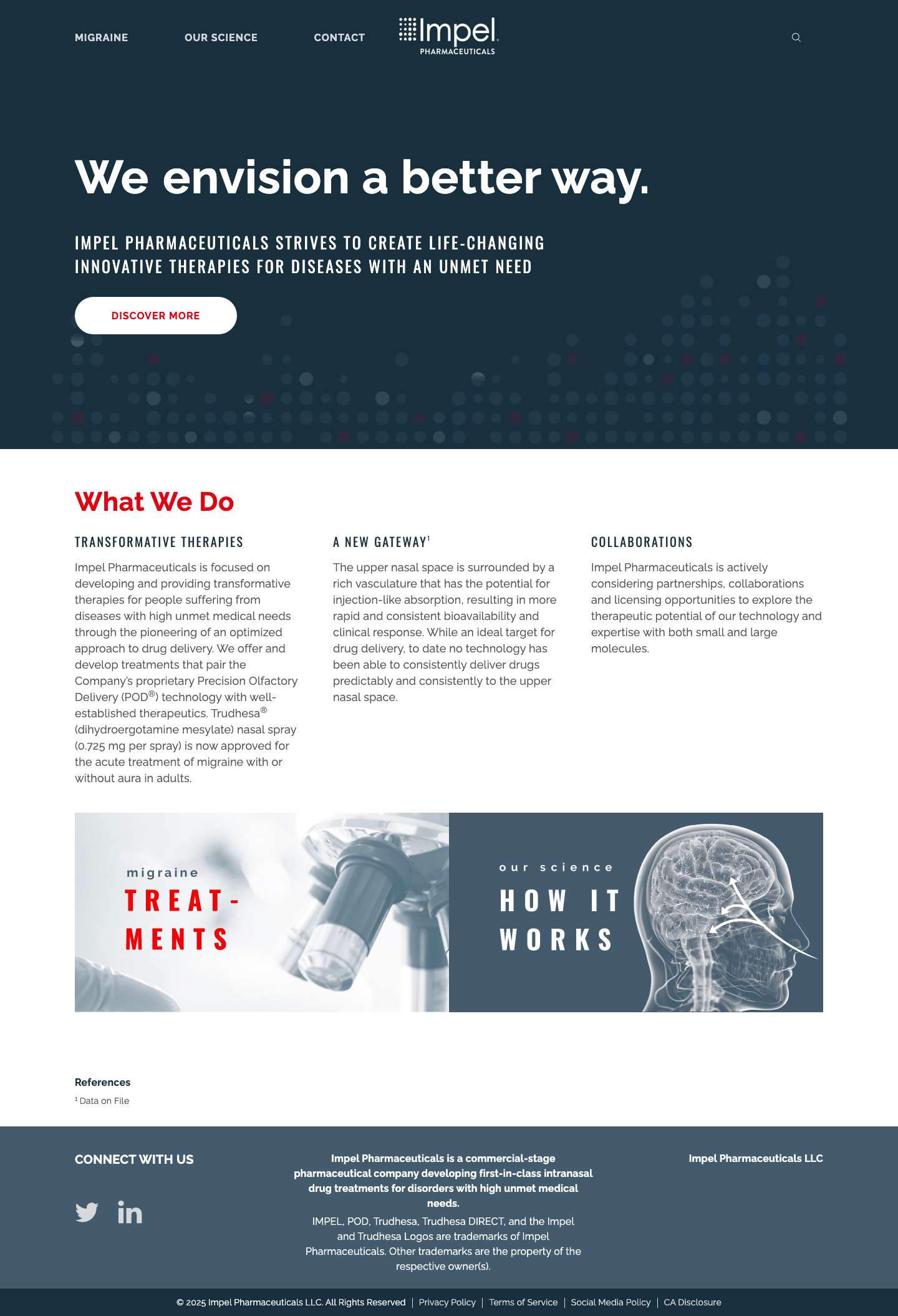 Home | Impel PharmaceuticalsIcon Twitter Icon LinkedIn - Full Screenshot