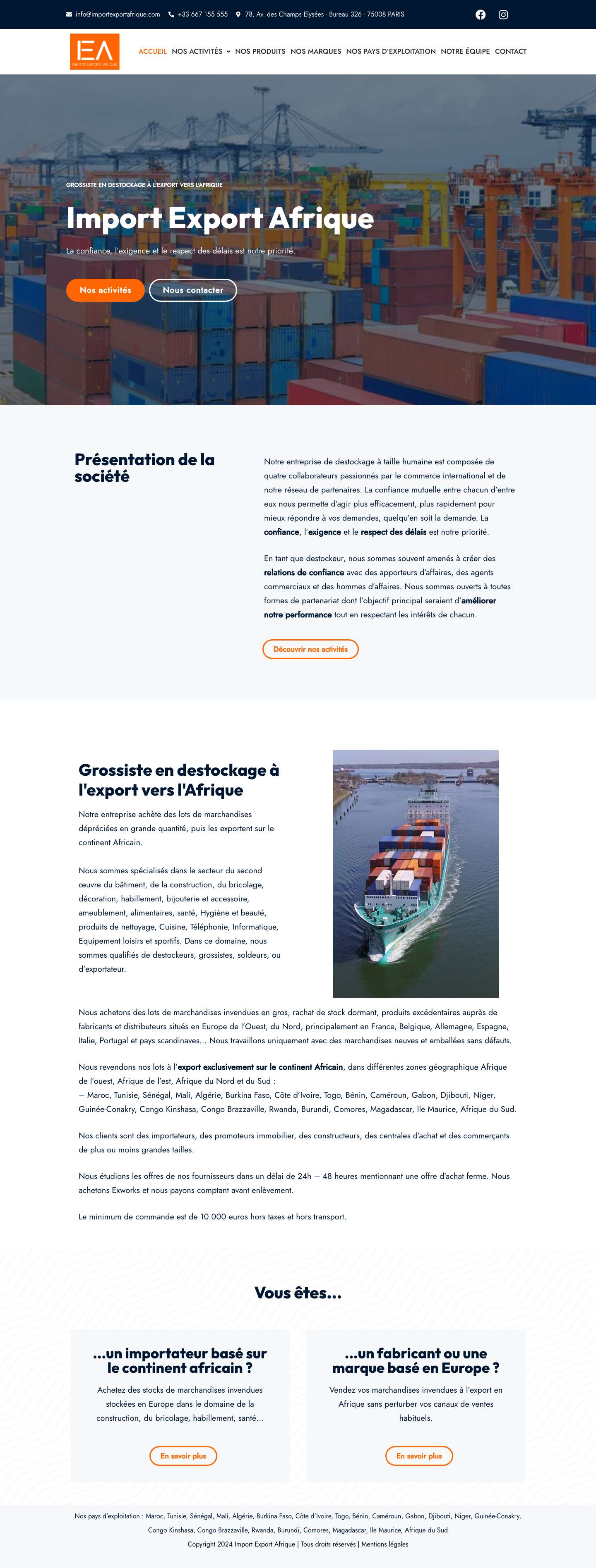 Accueil - Import Export Afrique - Full Screenshot