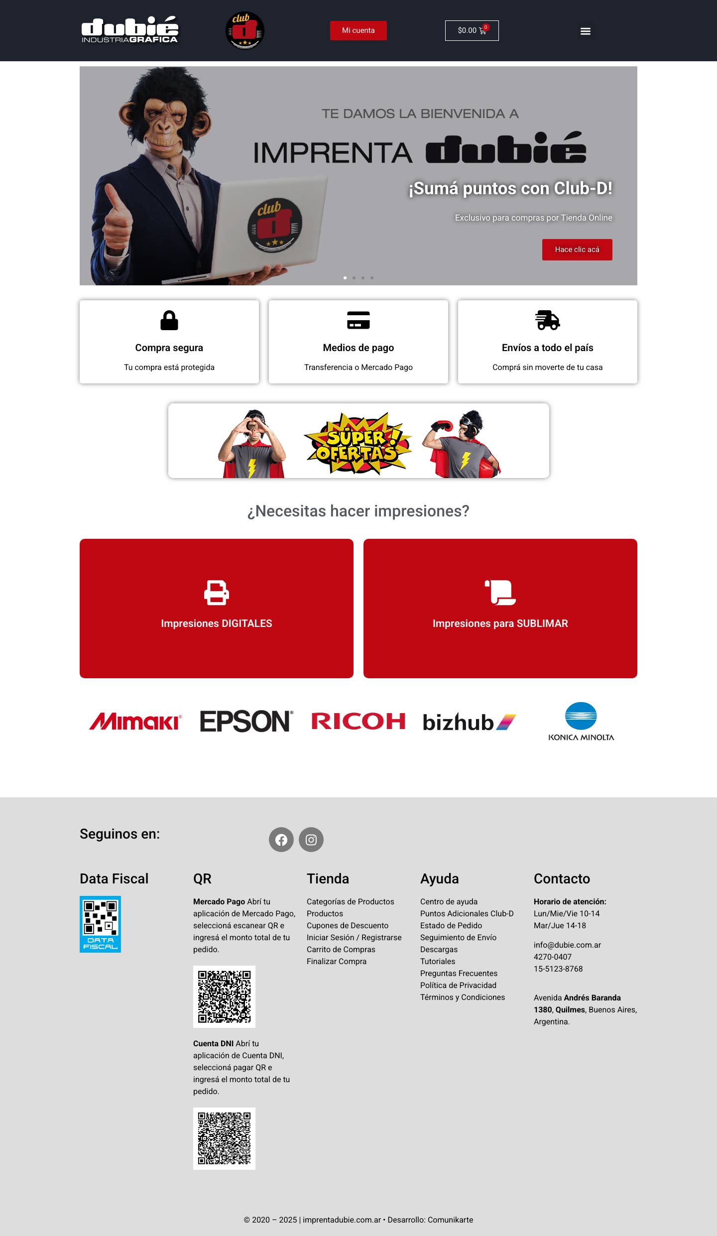 Imprenta DUBIÉ – Sitio Oficial de Imprenta DUBIÉ. Impresión Digital láser color, blanco y negro. Sublimación. Impresión en el día. Zona Sur. Andres Baranda 1380, Quilmes Oeste, Argentina. - Full Screenshot