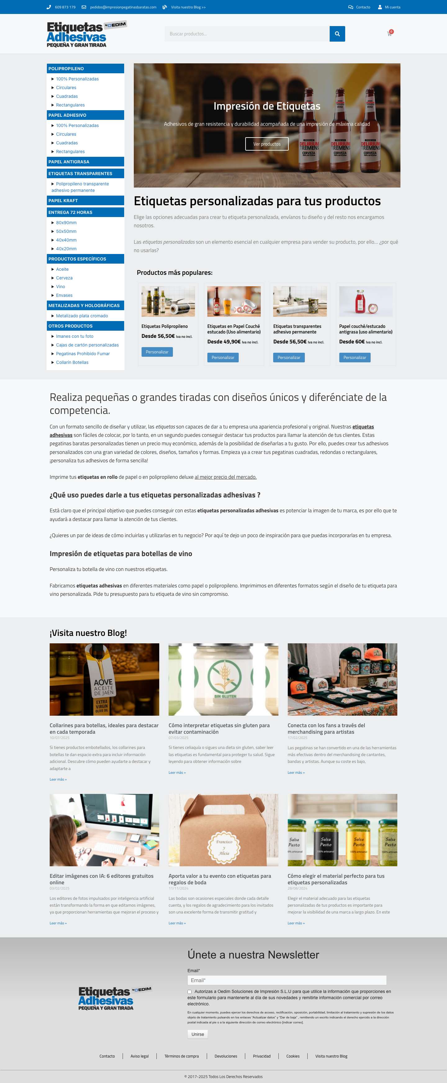 Etiquetas personalizadas adhesivas | Impresión de etiquetas baratas - Full Screenshot