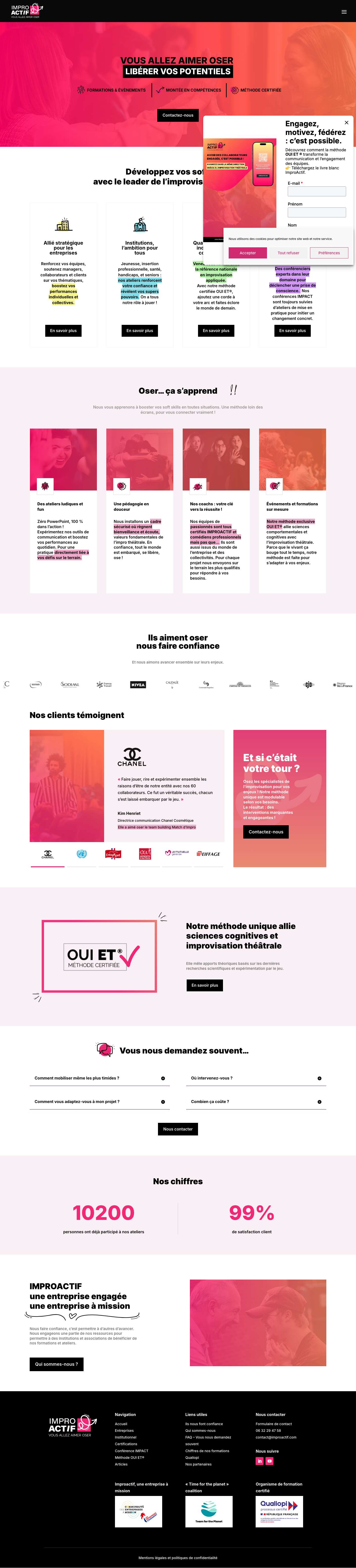 Formations en management, team building et sensibilisation : vous allez aimer oser… - ImproActif - Full Screenshot