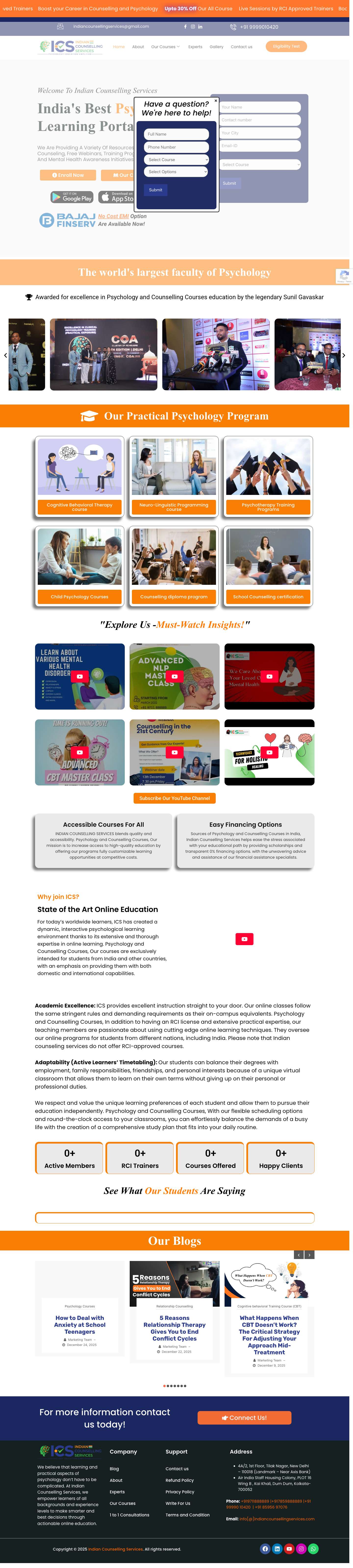 Indian Counselling Services-Best Psychology and Counselling Courses - Full Screenshot