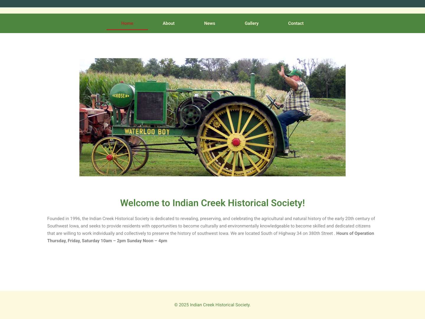 Indian Creek Historical Society – A Museum dedicated to preserving Iowa Farming History - Full Screenshot