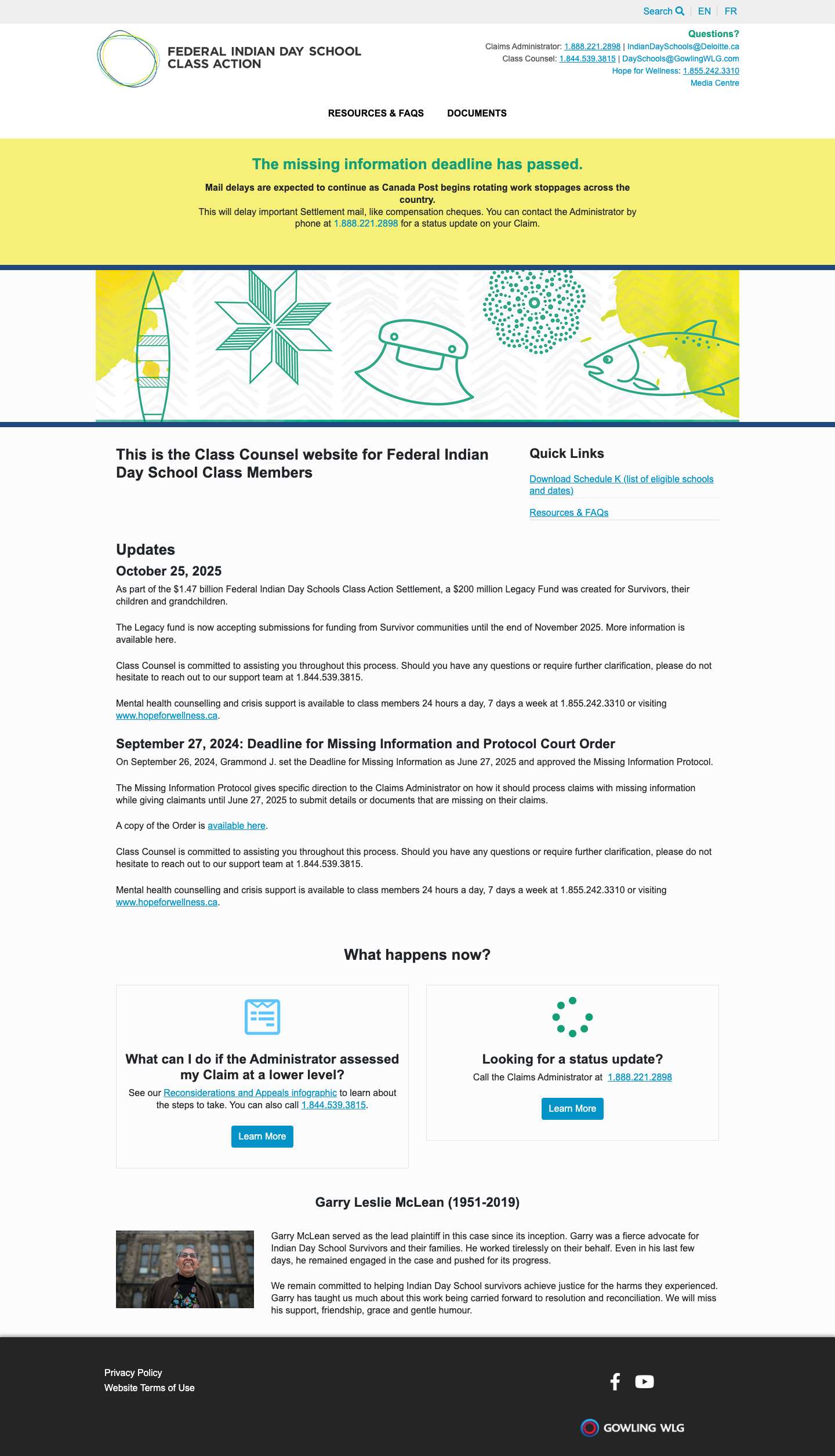 Official Website of the Federal Indian Day School Class Action - Federal Indian Day School Class Action - Full Screenshot