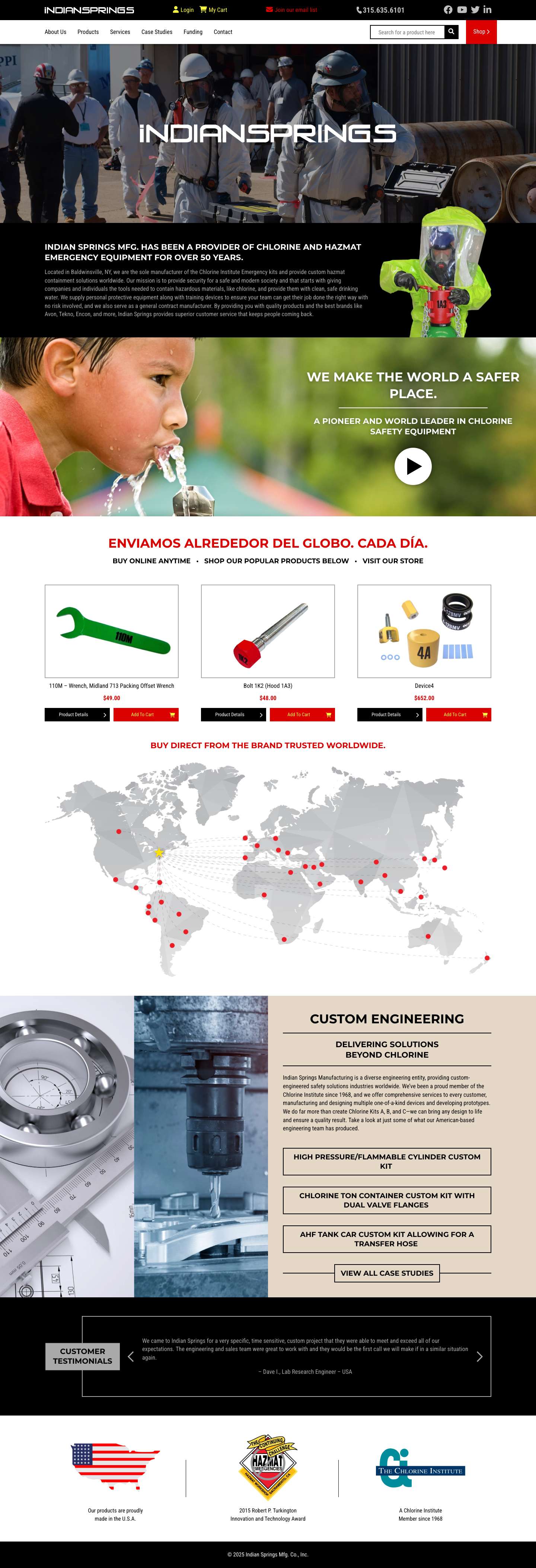 Indian Springs Manufacturing | Chlorine & Hazmat Emergency Equipment | Indian Springs - Full Screenshot