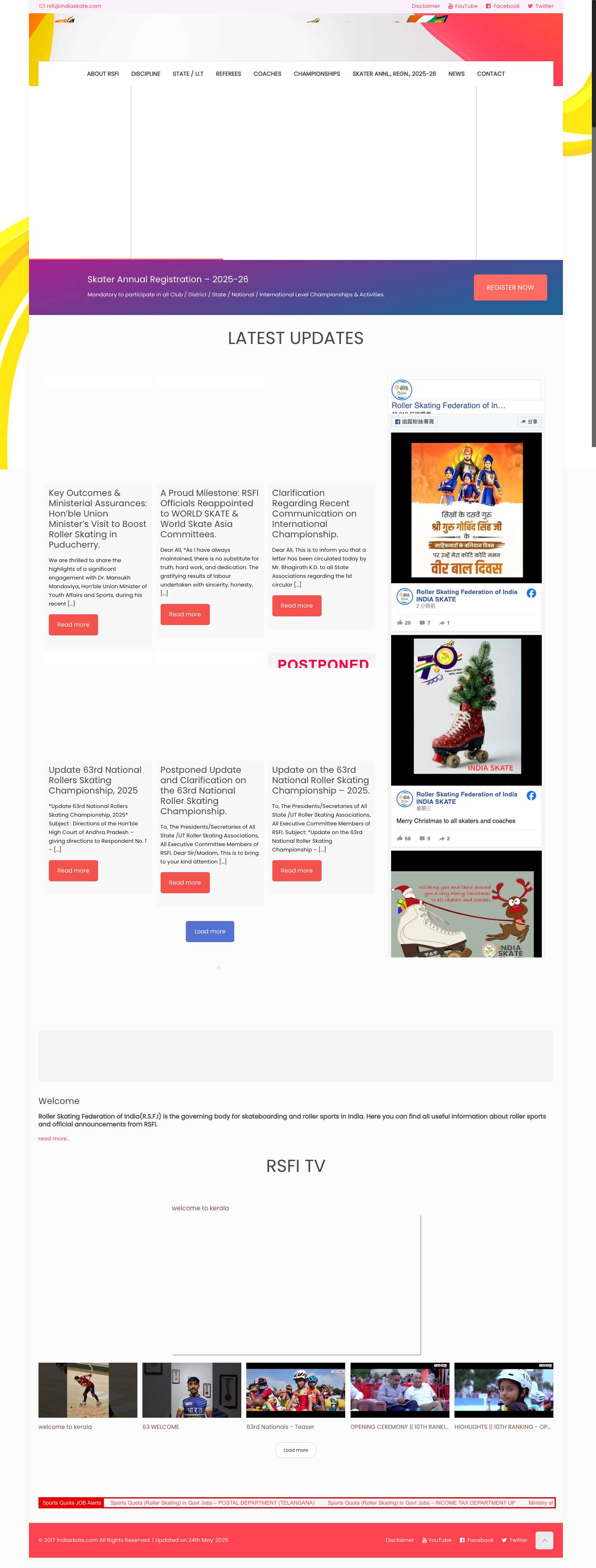 RSFI | indiaskate.com – Official Website of RSFI - Full Screenshot