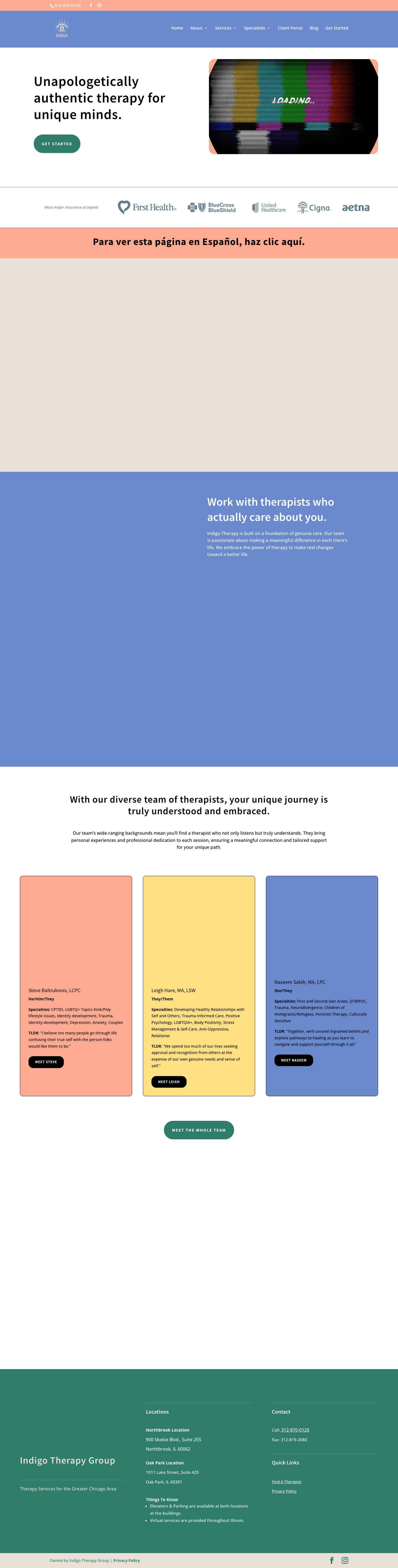 Therapy Chicago | Indigo Therapy Group | Northbrook & Oak Park - Full Screenshot